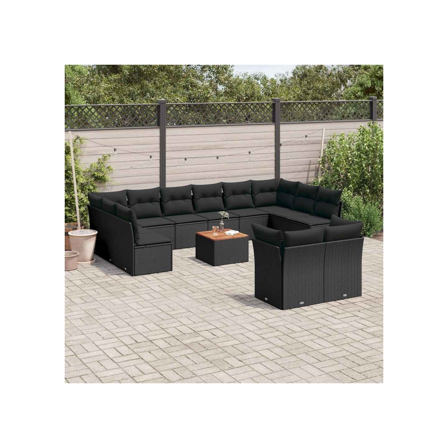 Salon de jardin avec coussins 13 pcs noir résine tressée