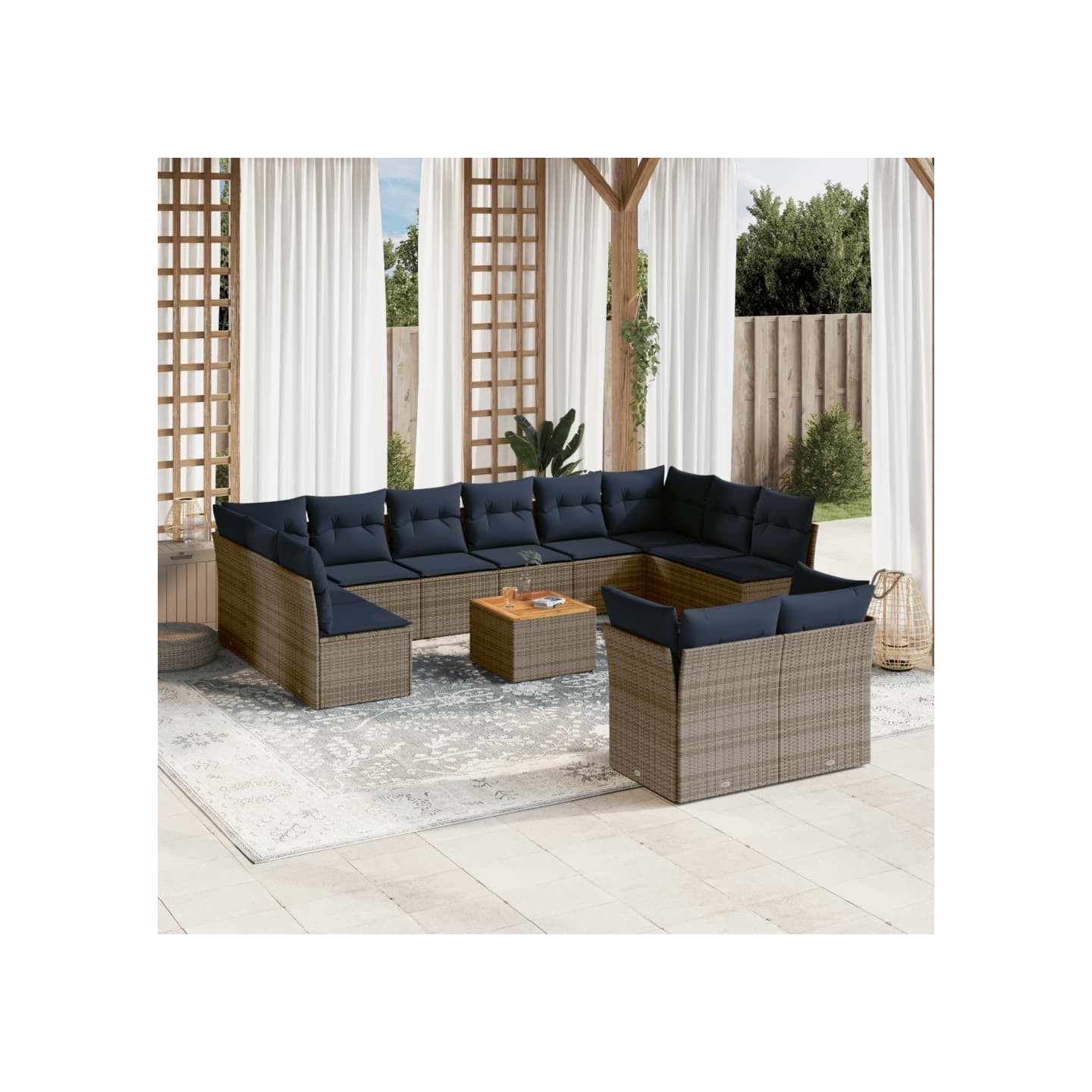 Salon de jardin avec coussins 13 pcs gris résine tressée