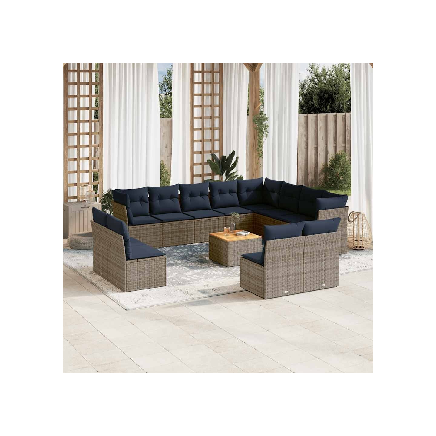Salon de jardin avec coussins 13 pcs gris résine tressée