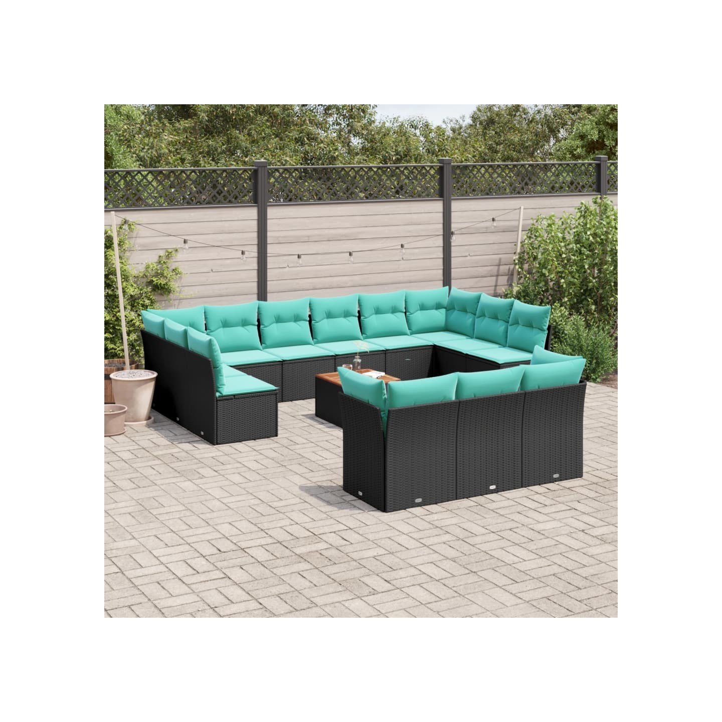 Salon de jardin avec coussins 14 pcs noir résine tressée