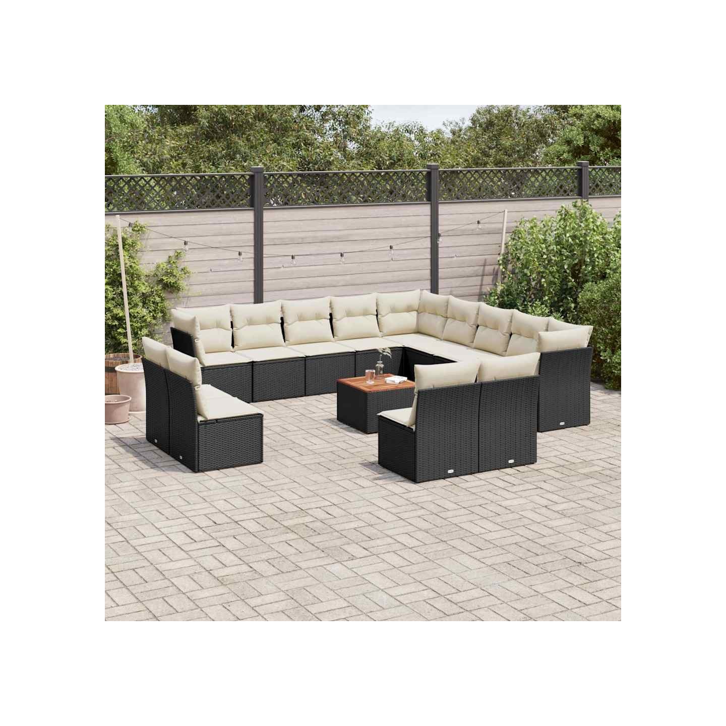 Salon de jardin avec coussins 14 pcs noir résine tressée