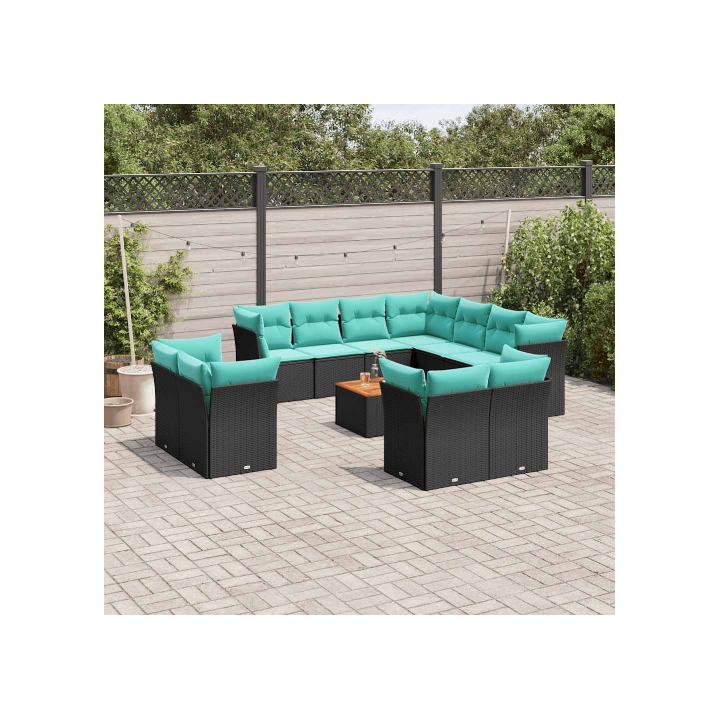 Salon de jardin avec coussins 12 pcs noir résine tressée
