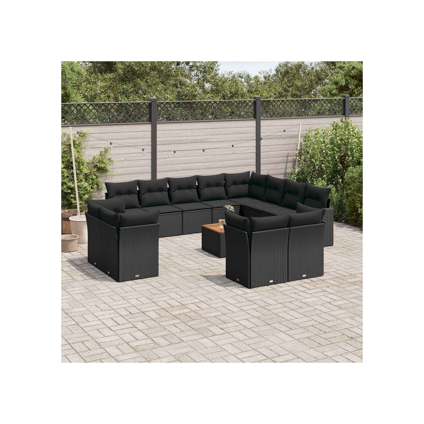 Salon de jardin avec coussins 13 pcs noir résine tressée