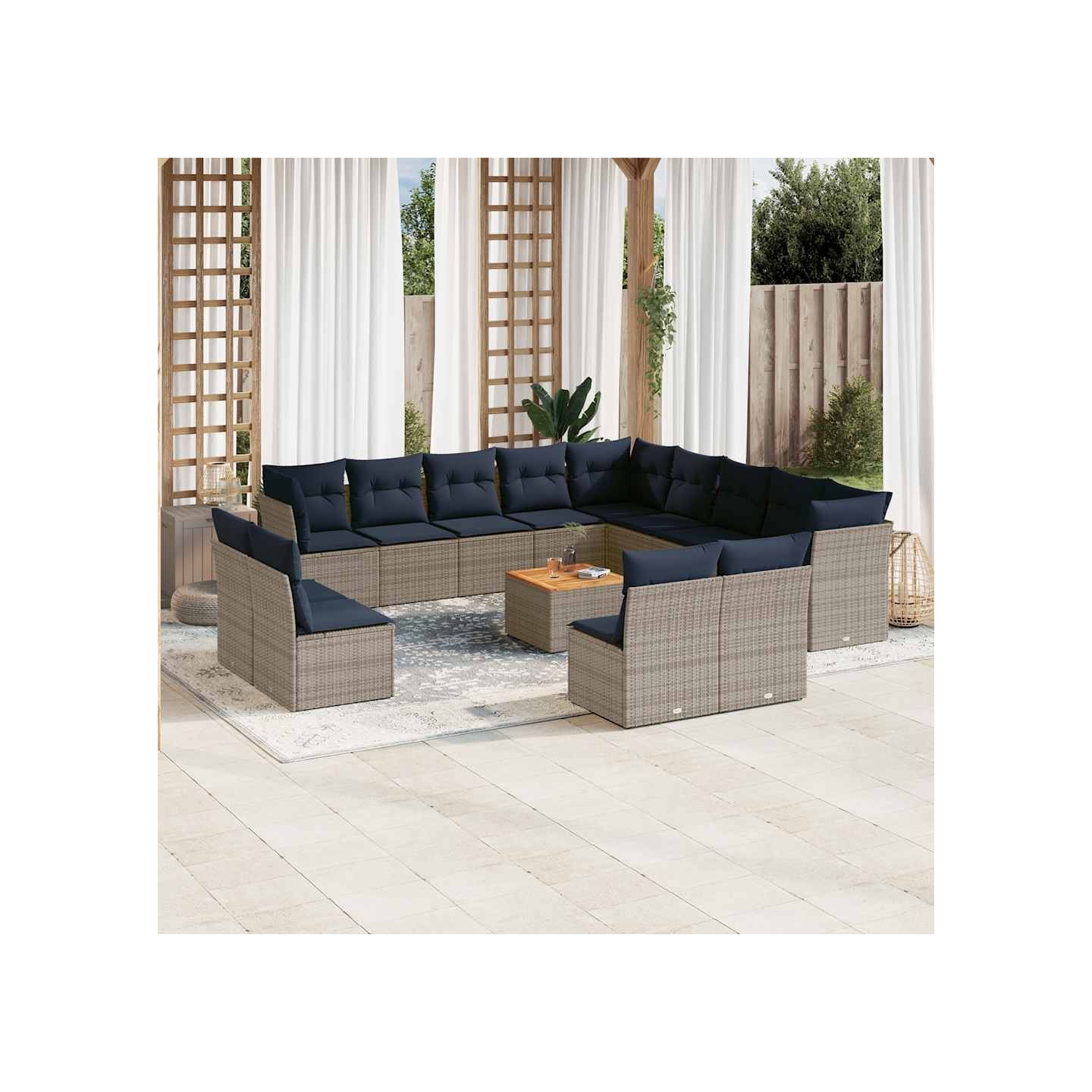 Salon de jardin avec coussins 14 pcs gris résine tressée
