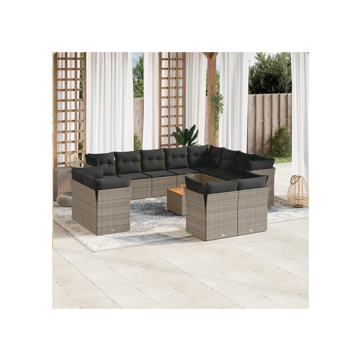 Salon de jardin avec coussins 13 pcs gris résine tressée
