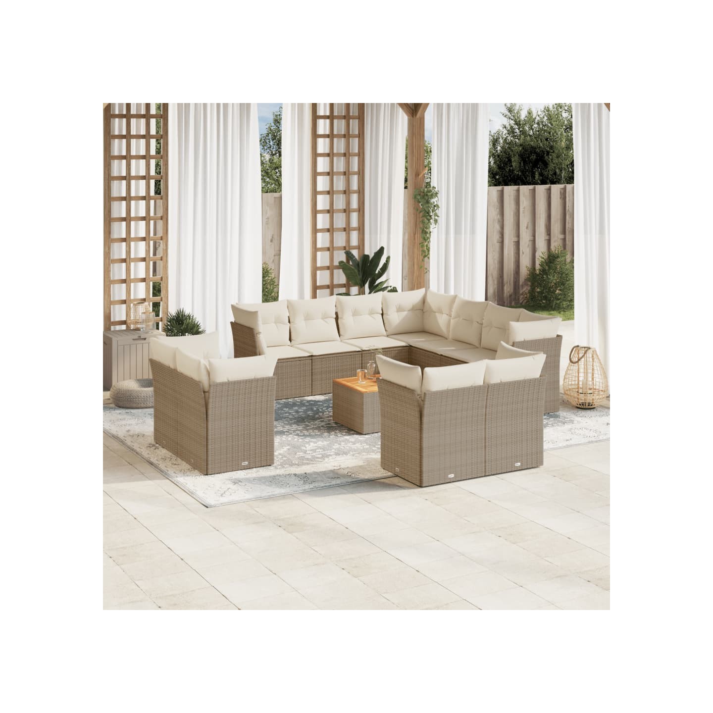 Salon de jardin avec coussins 12 pcs beige résine tressée