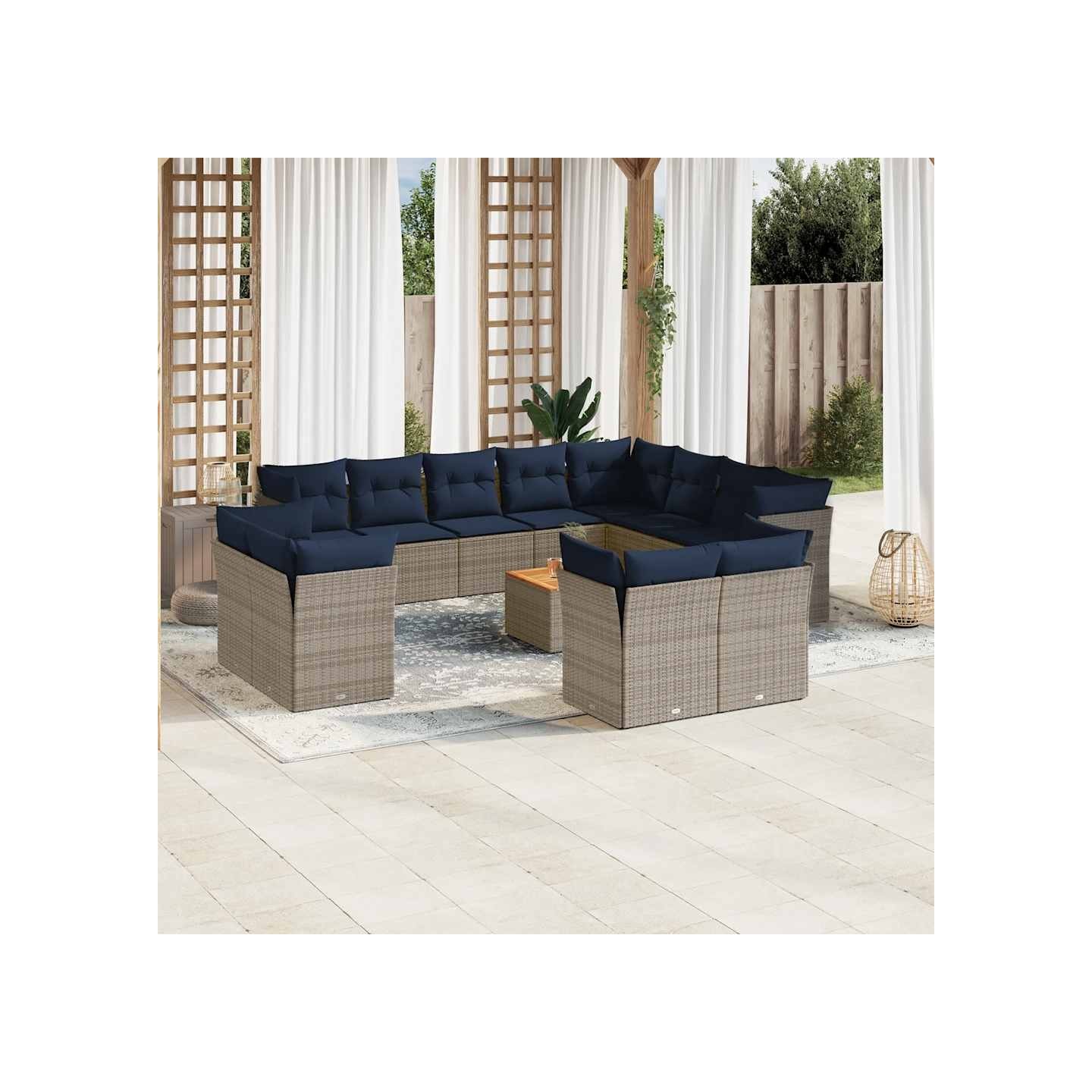 Salon de jardin avec coussins 13 pcs gris résine tressée