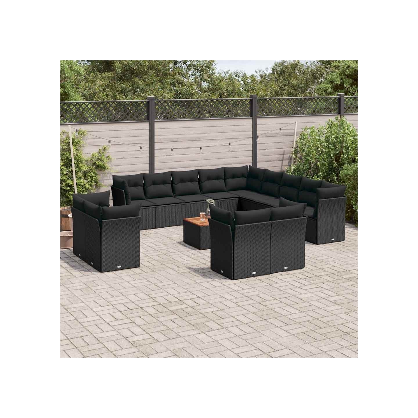 Salon de jardin avec coussins 14 pcs noir résine tressée