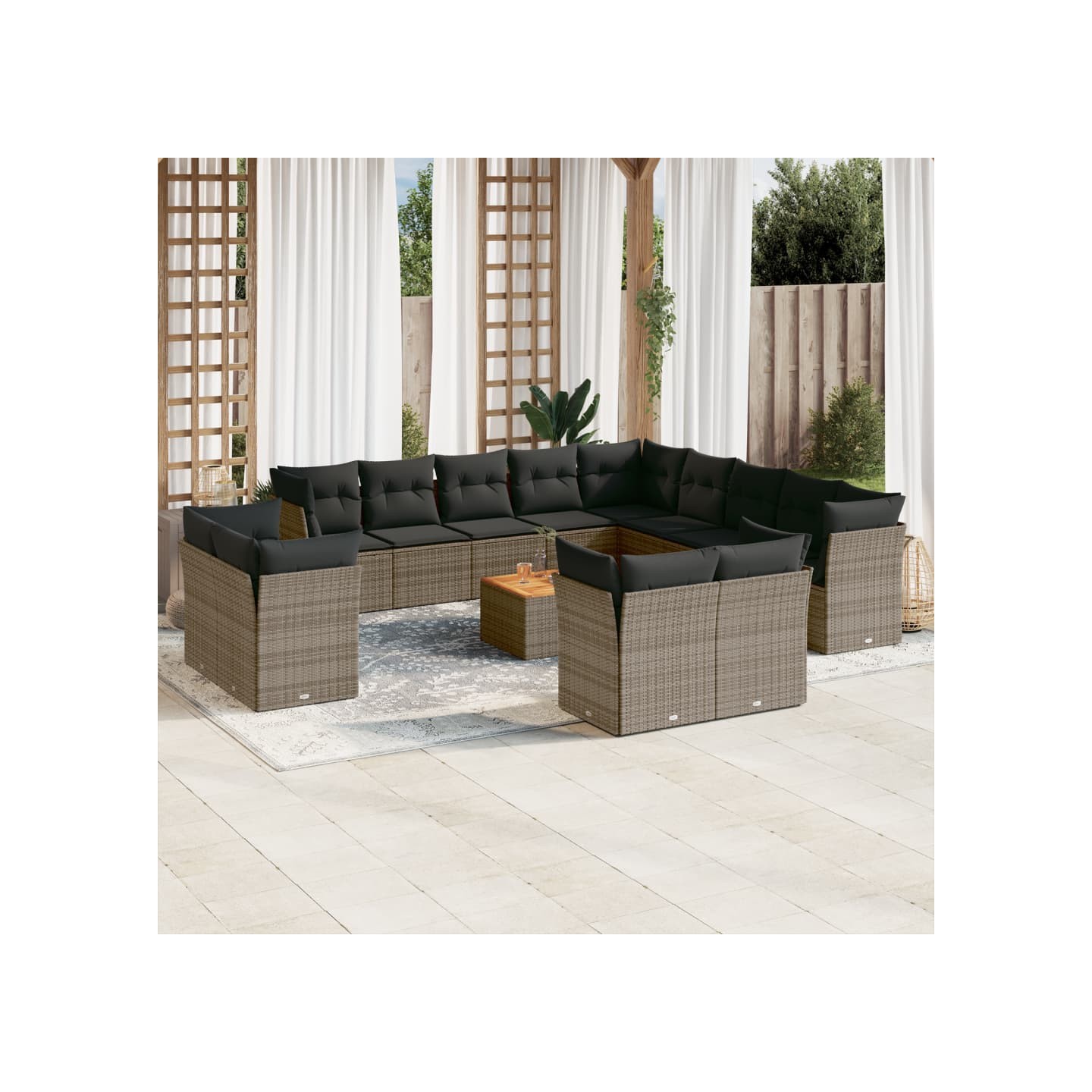 Salon de jardin avec coussins 14 pcs gris résine tressée