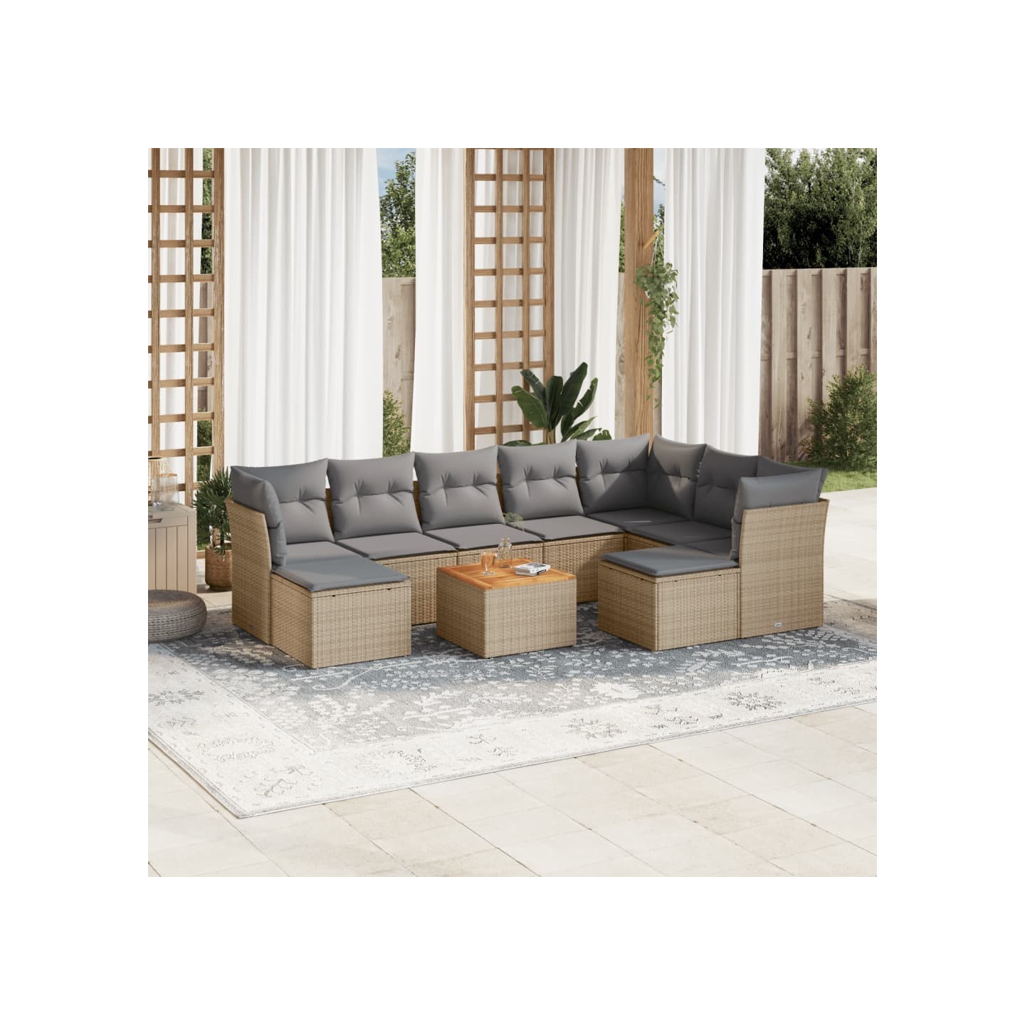 Patio Sofa Set 9 place Mélange de beige et de gris clair