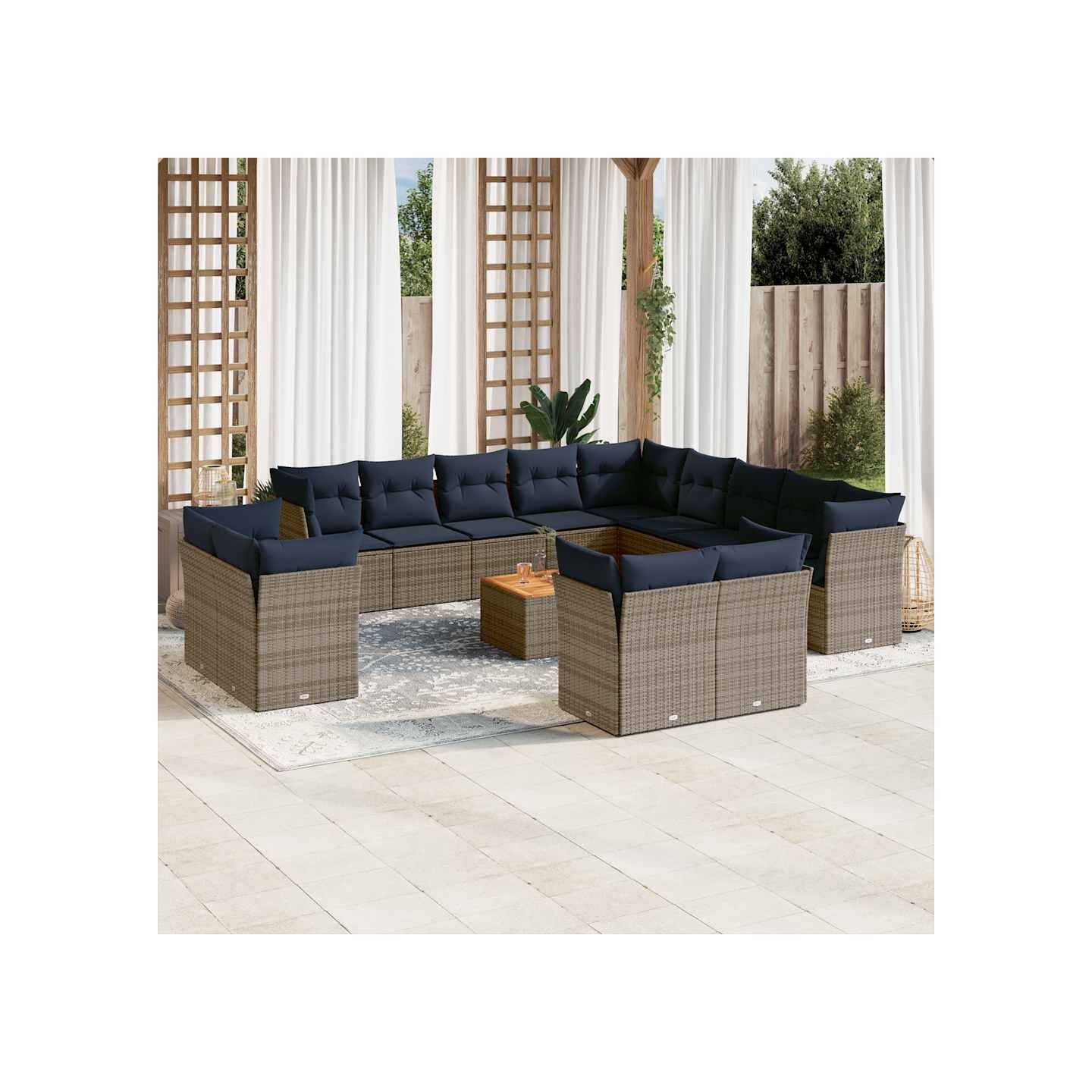 Salon de jardin avec coussins 14 pcs gris résine tressée