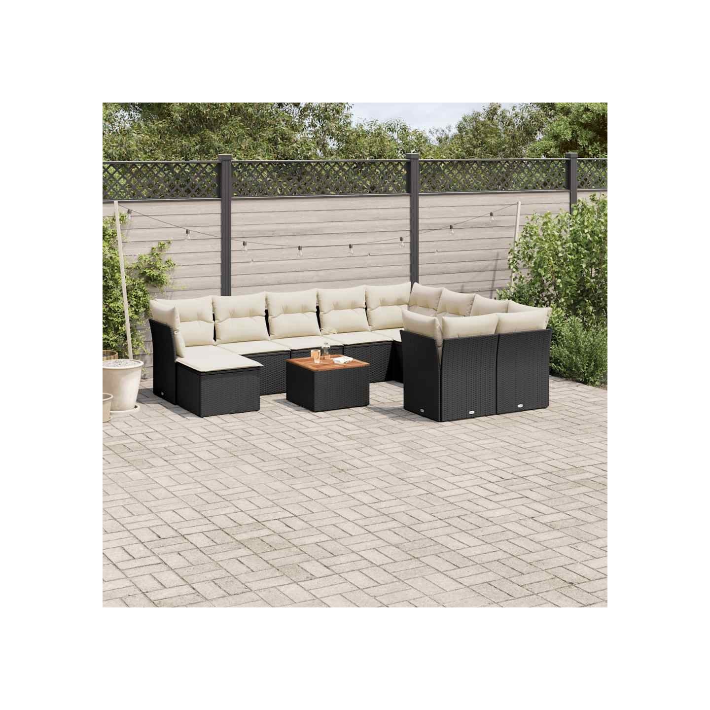 Salon de jardin 11 pcs avec coussins noir résine tressée