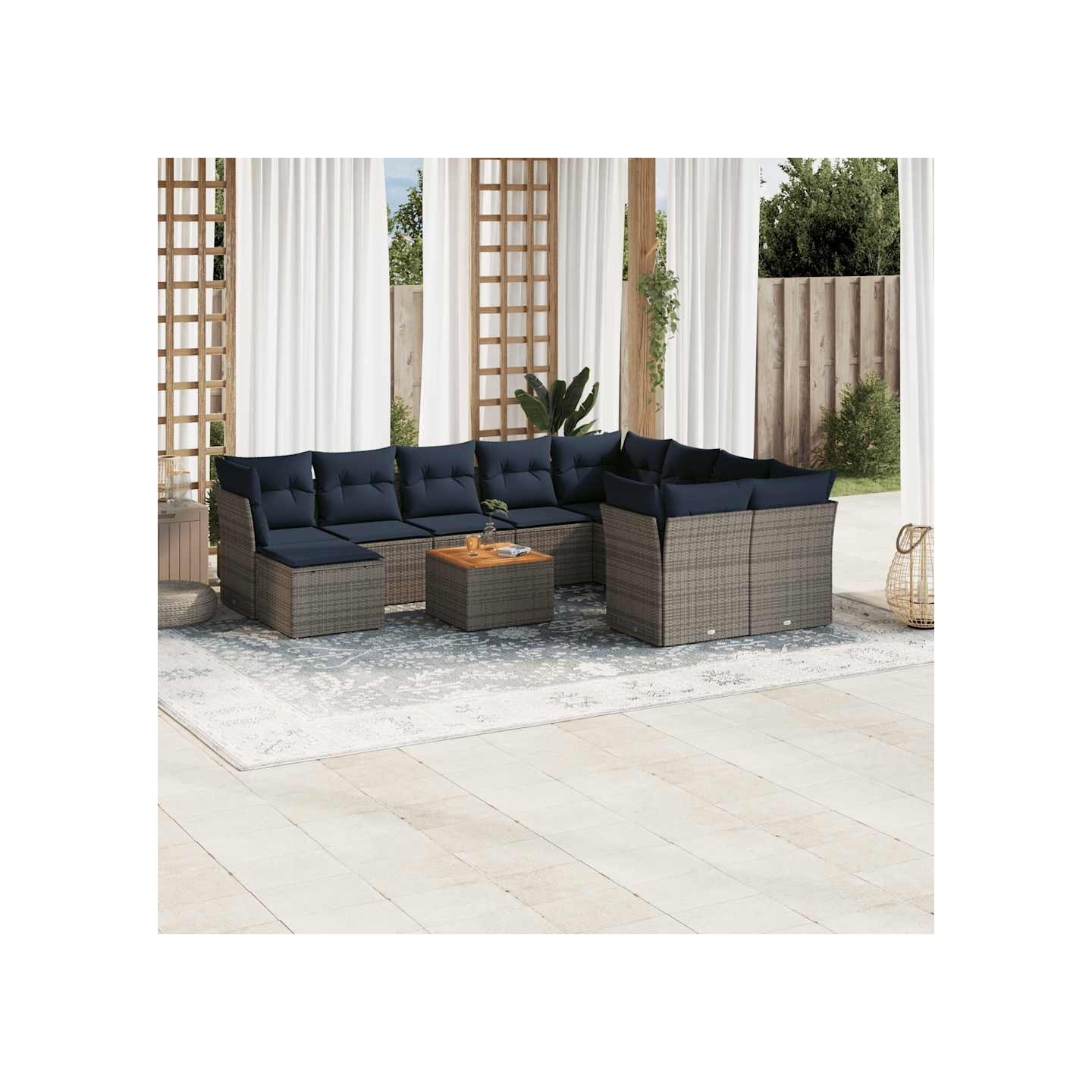 Ensemble de canapé de jardin 11 pcs avec coussins gris résine tressée