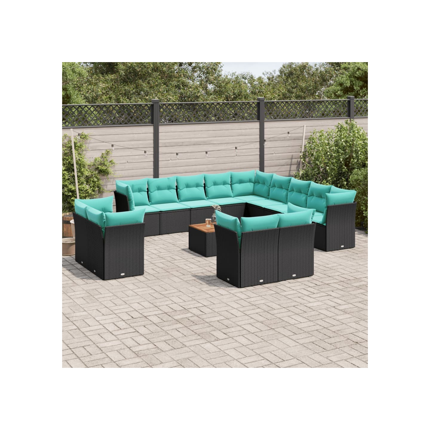 Salon de jardin avec coussins 14 pcs noir résine tressée