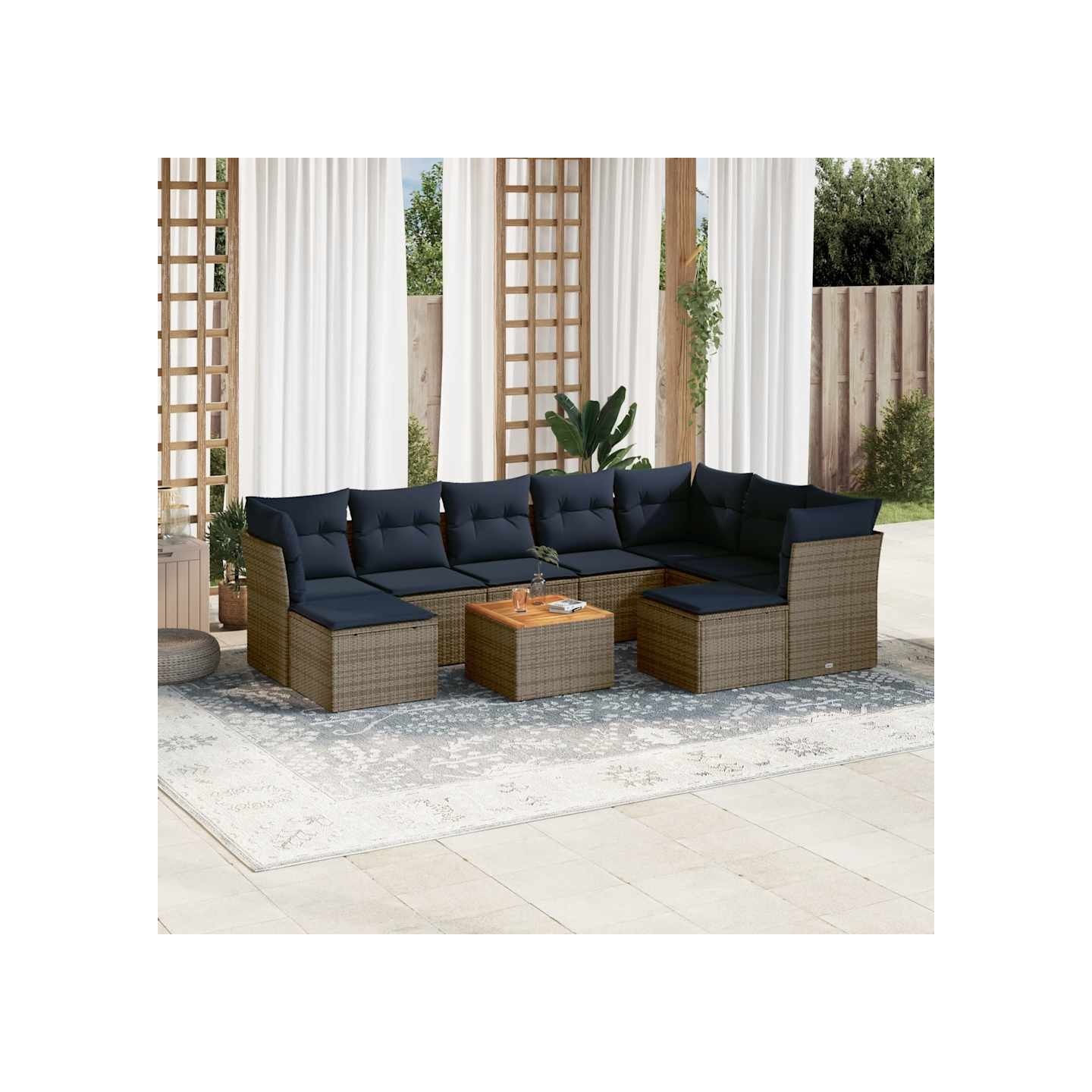 Ensemble de canapé de jardin 10 pcs avec coussins gris résine tressée