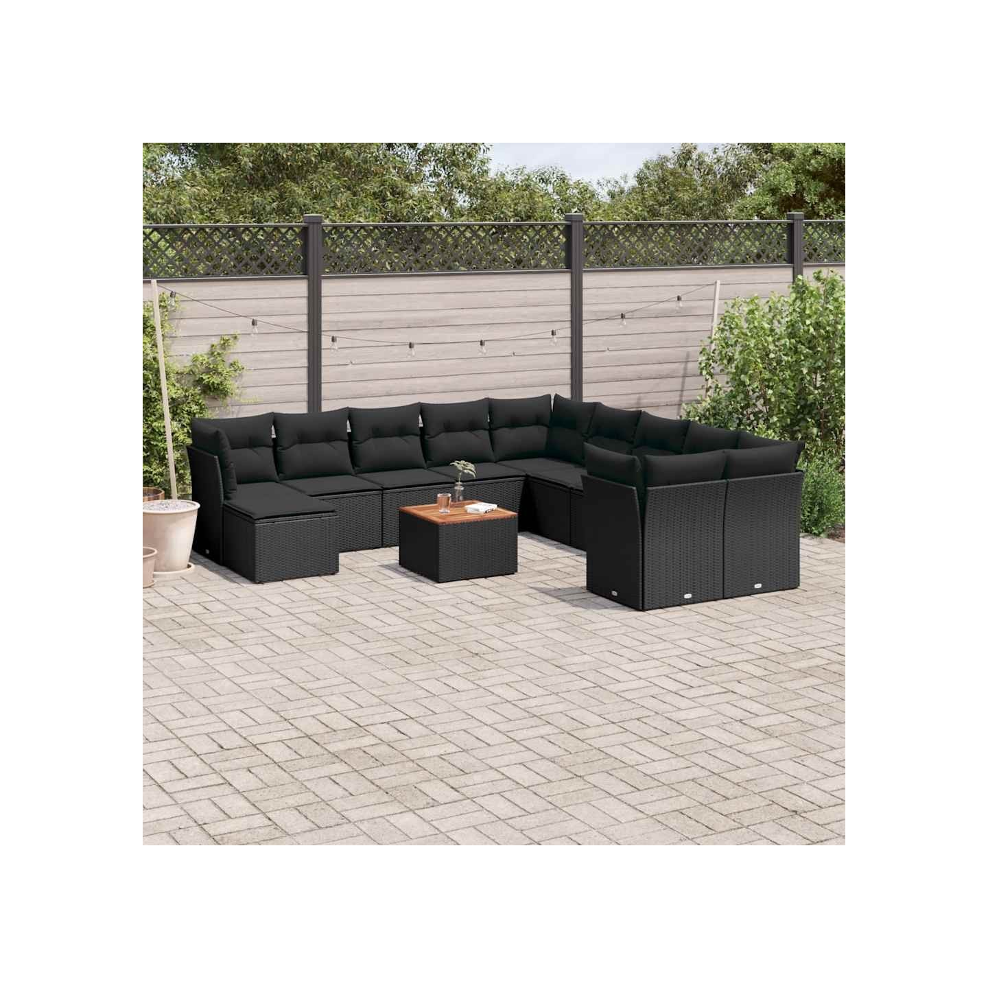 Salon de jardin 12 pcs avec coussins noir résine tressée