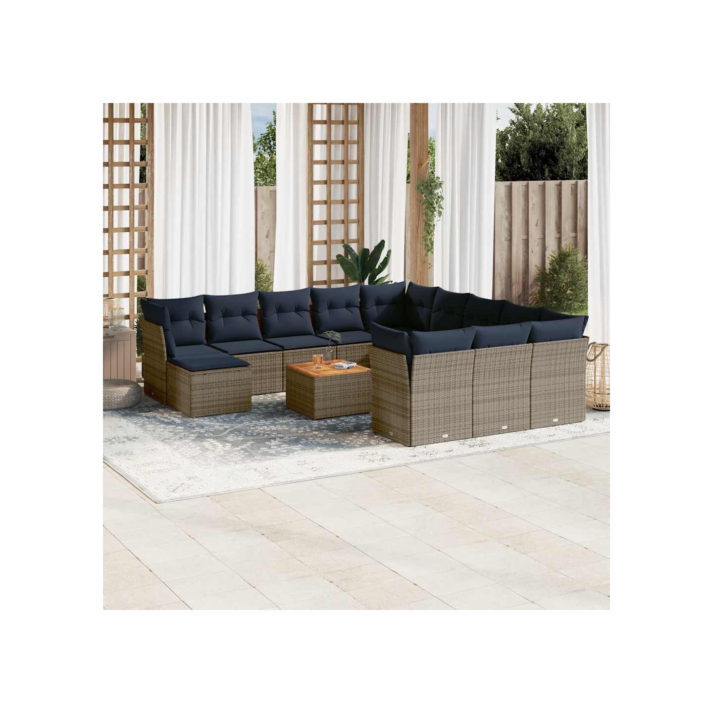 Ensemble de canapé de jardin 13 pcs avec coussins gris