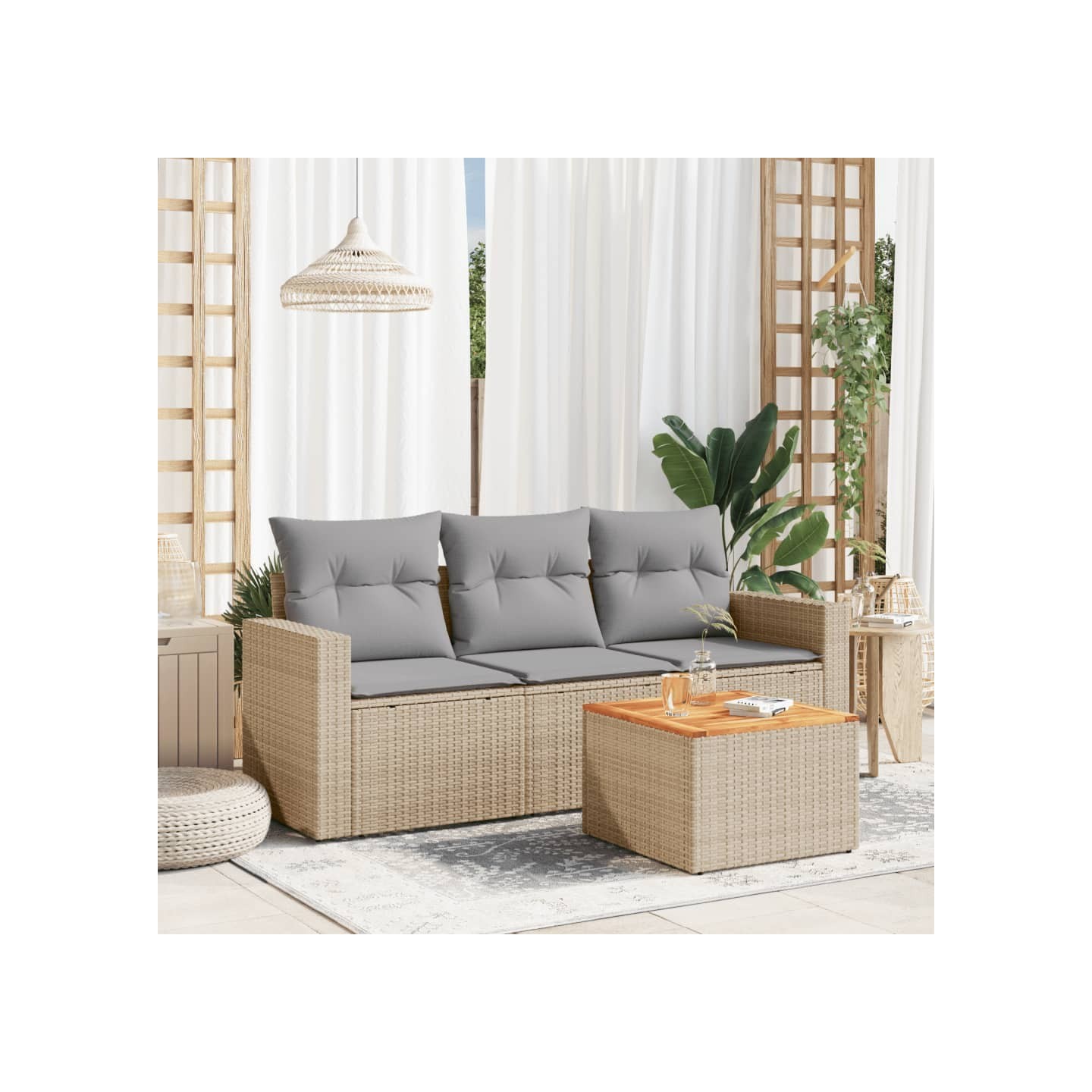 Patio Sofa Set 3 place Mélange de beige et de gris clair