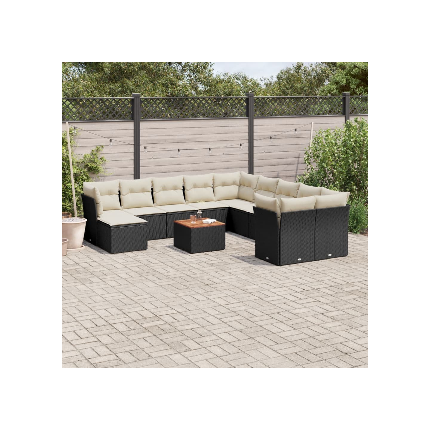 Salon de jardin 12 pcs avec coussins noir résine tressée