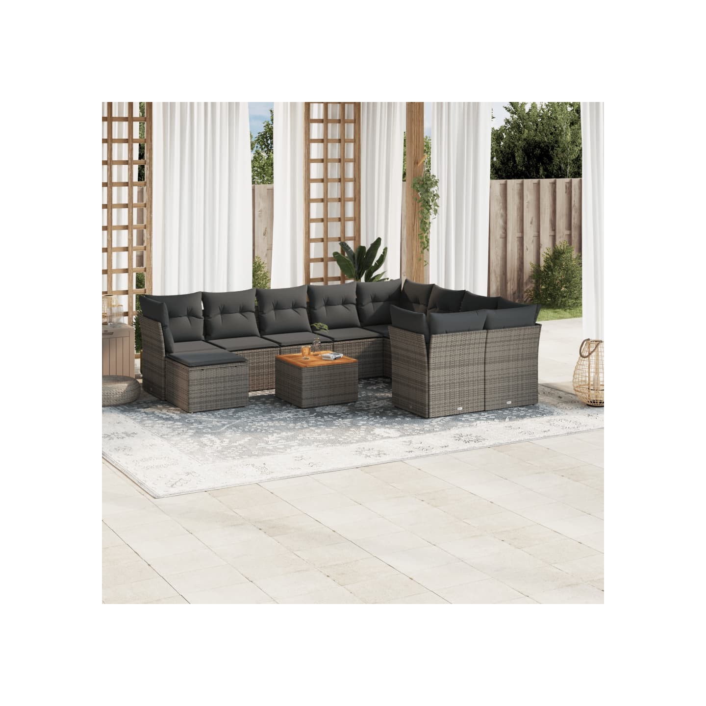 Salon de jardin 11 pcs avec coussins gris résine tressée