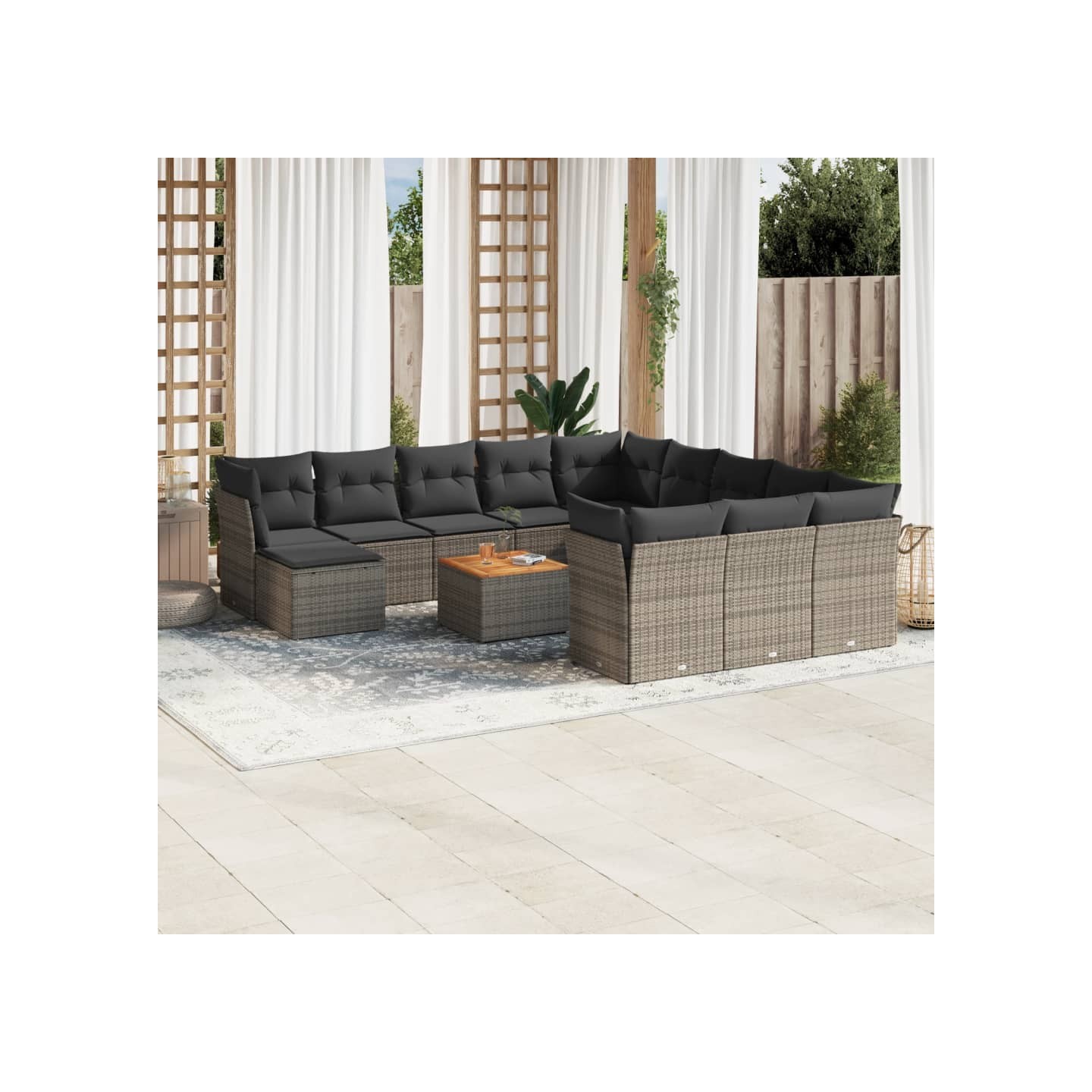 Salon de jardin avec coussins 13 pcs gris résine tressée