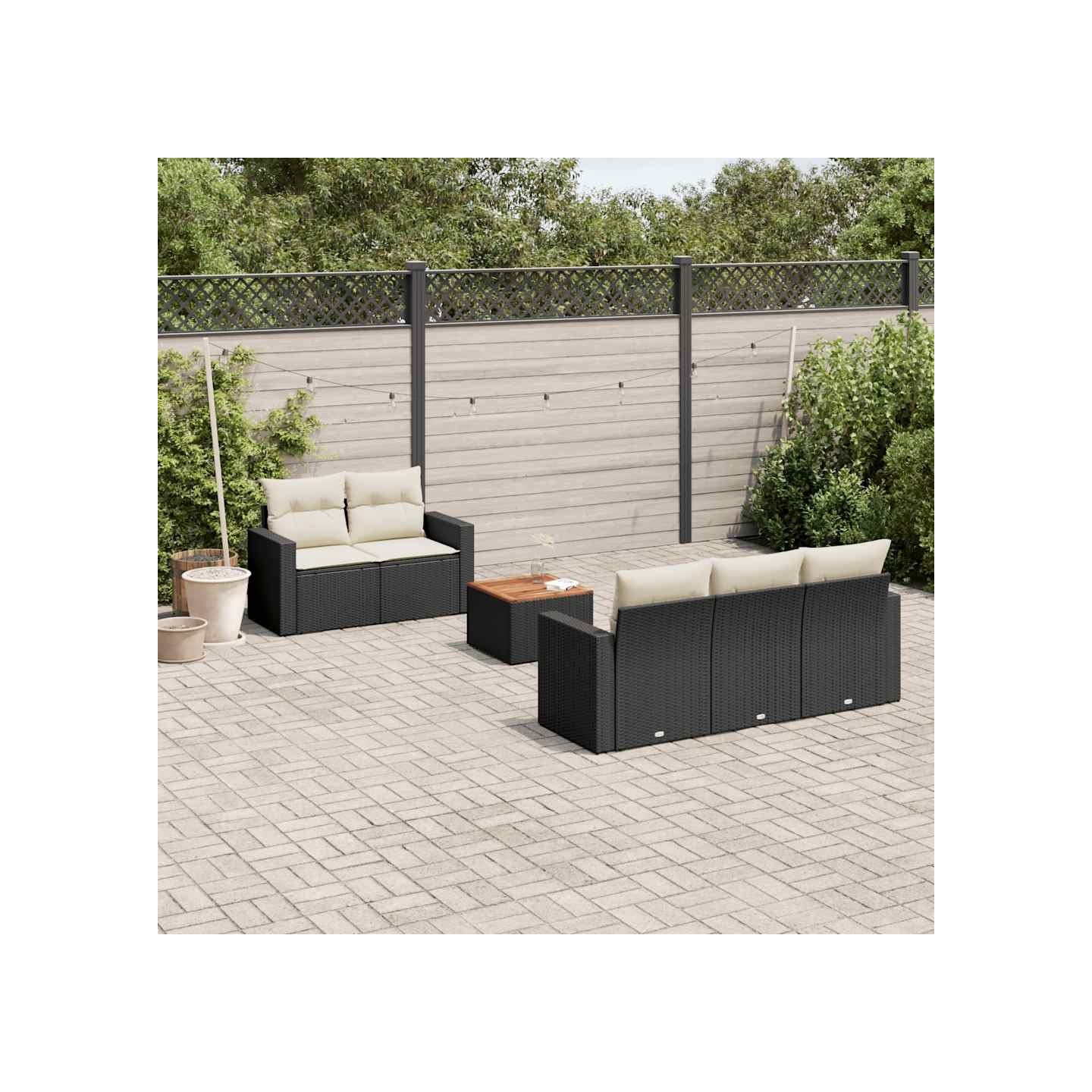 Salon de jardin 6 pcs avec coussins noir résine tressée