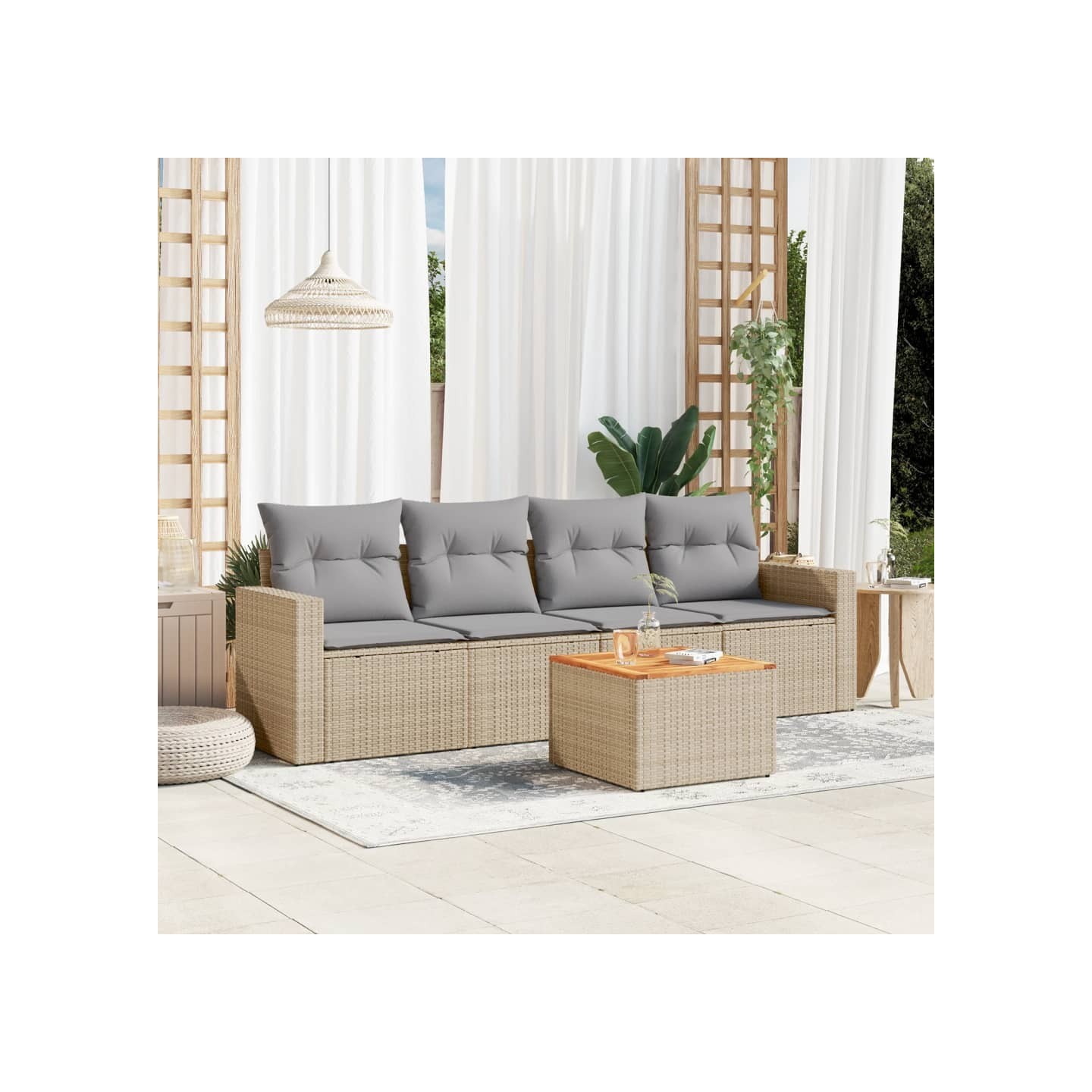 Patio Sofa Set 4 place Mélange de beige et de gris clair