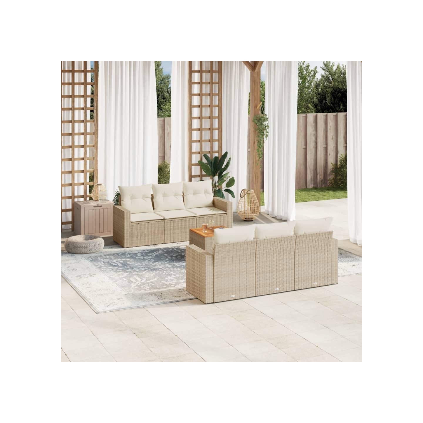 Salon de jardin avec coussins 7 pcs beige résine tressée