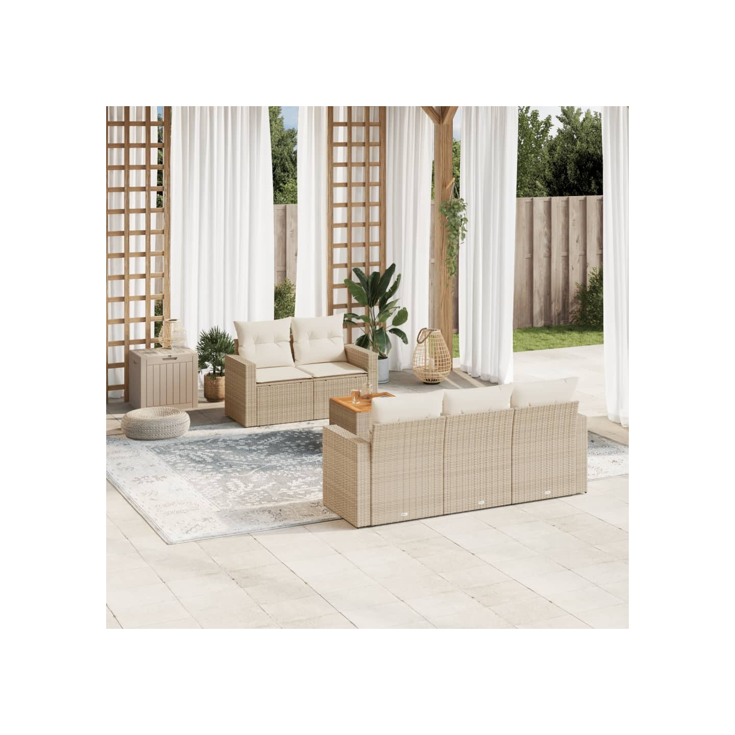 Salon de jardin avec coussins 6 pcs beige résine tressée