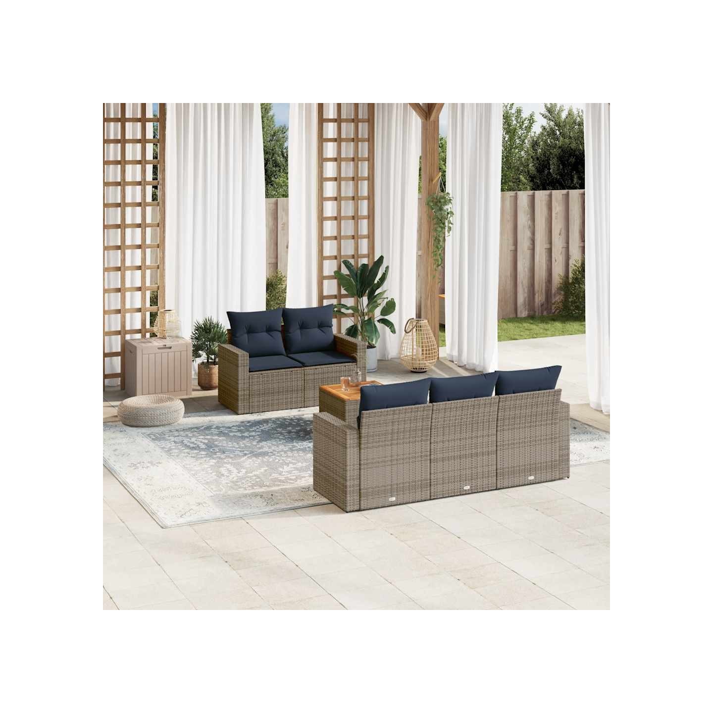 Salon de jardin 6 pcs avec coussins gris résine tressée