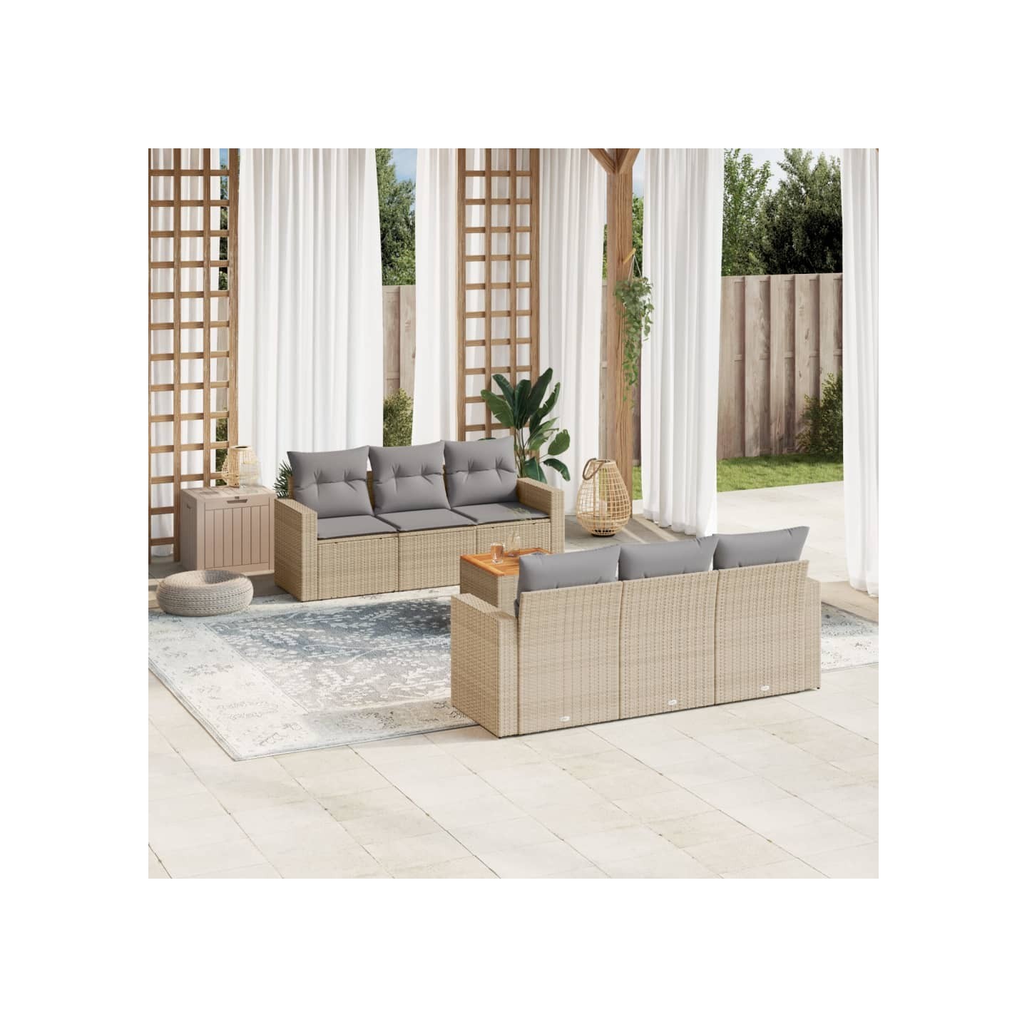 Patio Sofa Set 6 place Mélange de beige et de gris clair