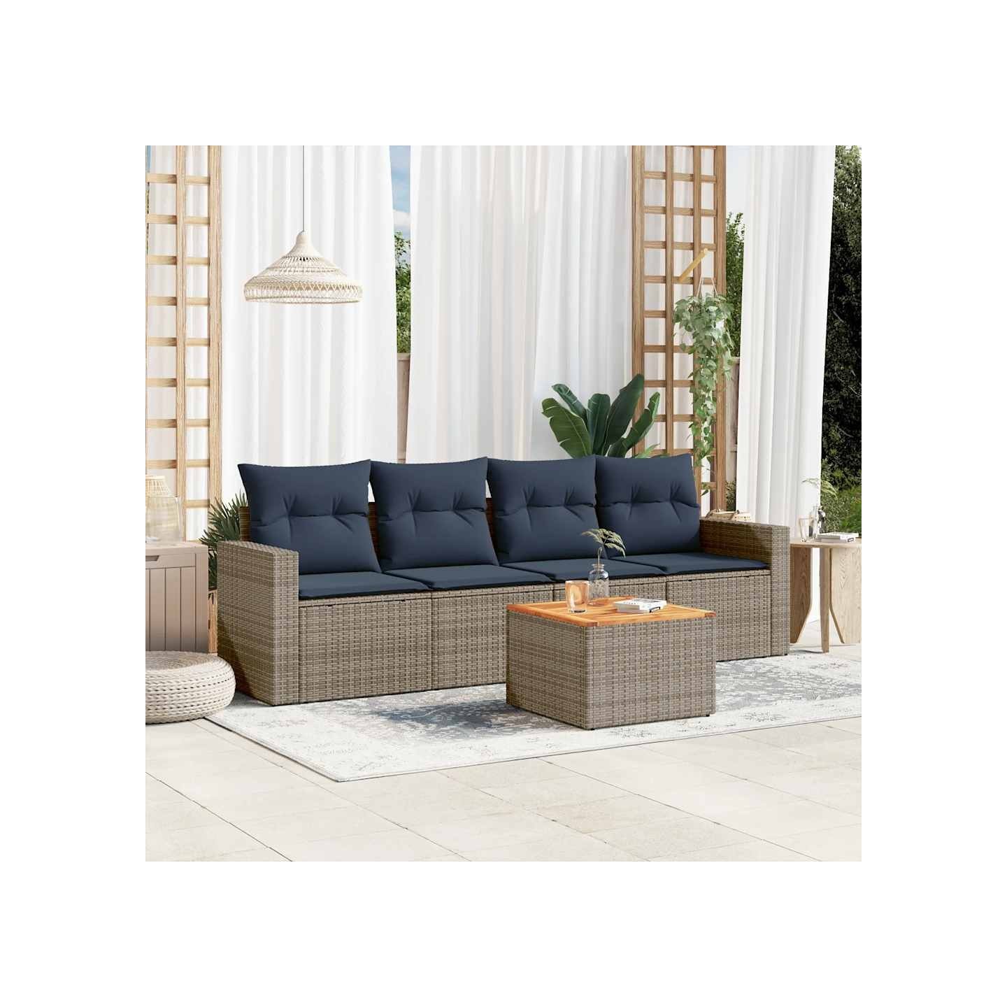 Salon de jardin 5 pcs avec coussins gris résine tressée