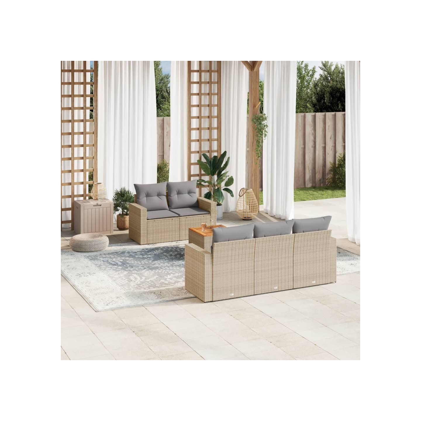 Patio Sofa Set 5 place Mélange de beige et de gris clair