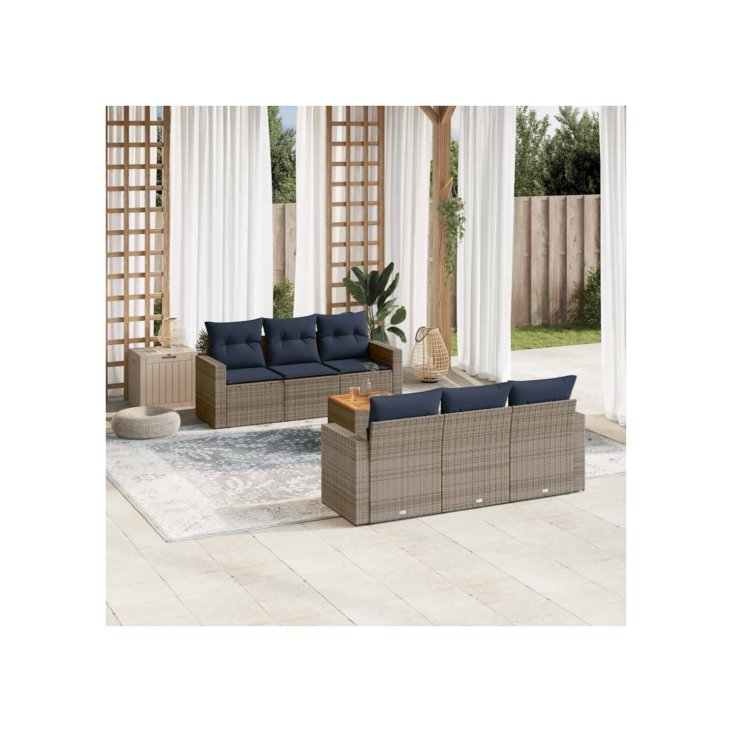 Salon de jardin 7 pcs avec coussins gris résine tressée