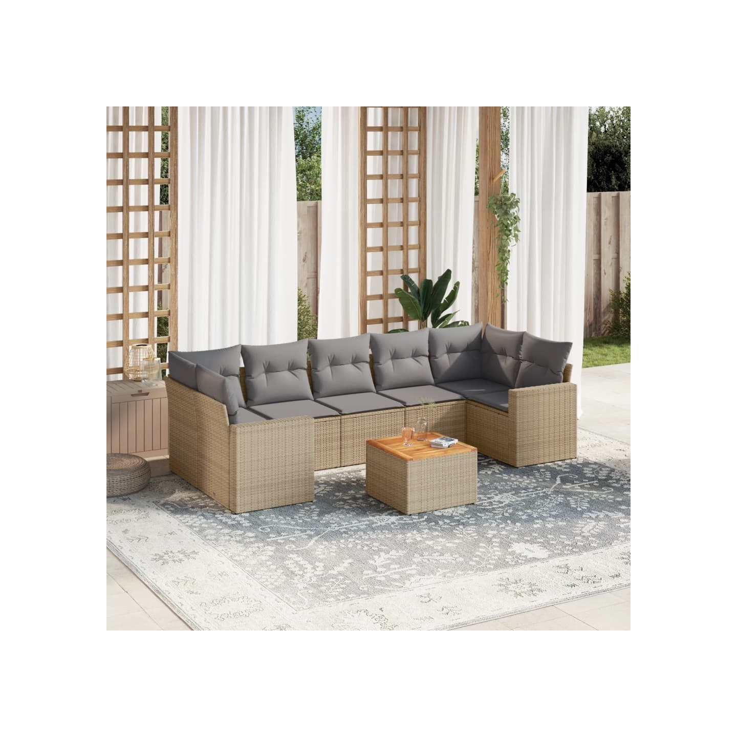 Patio Sofa Set 7 place Mélange de beige et de gris clair