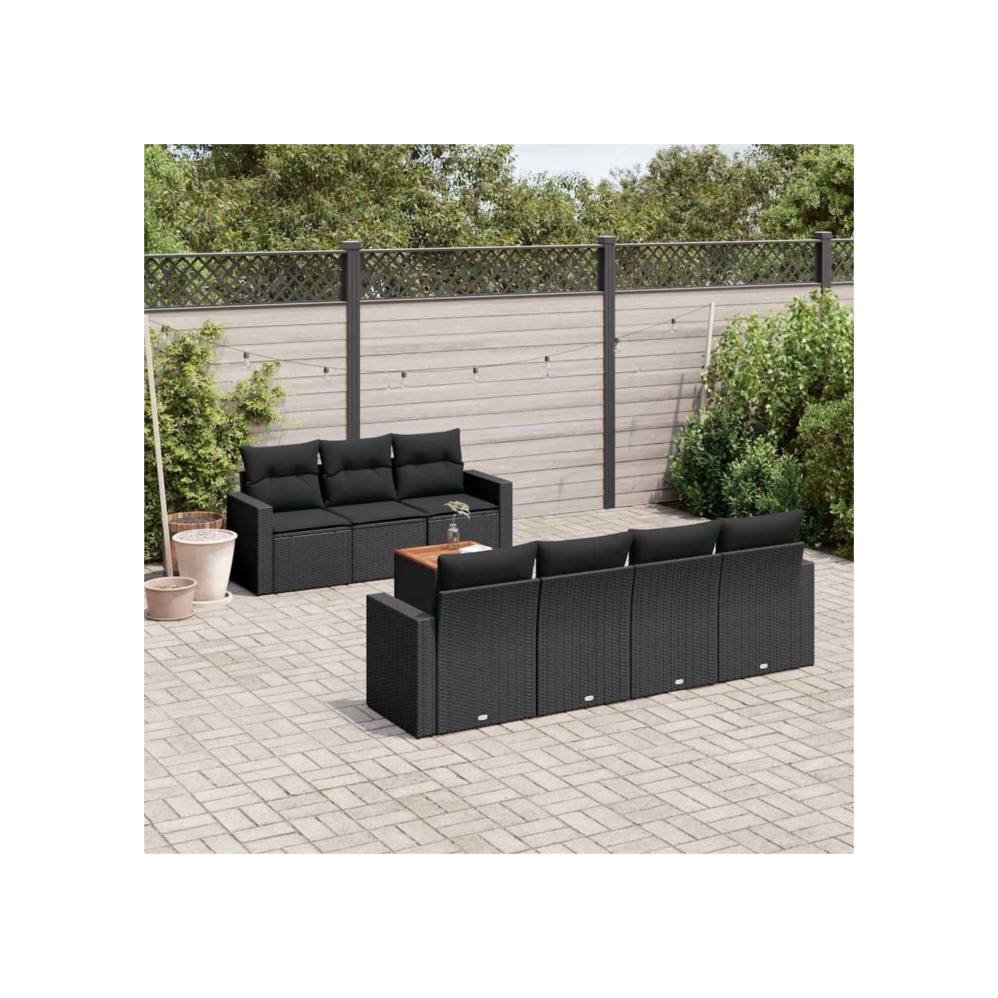 Salon de jardin 8 pcs avec coussins noir résine tressée