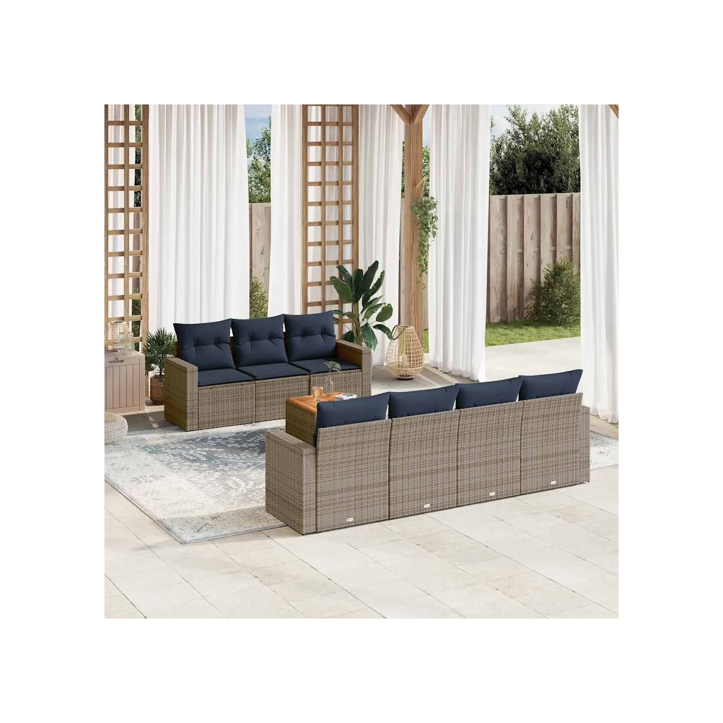 Salon de jardin 8 pcs avec coussins gris résine tressée