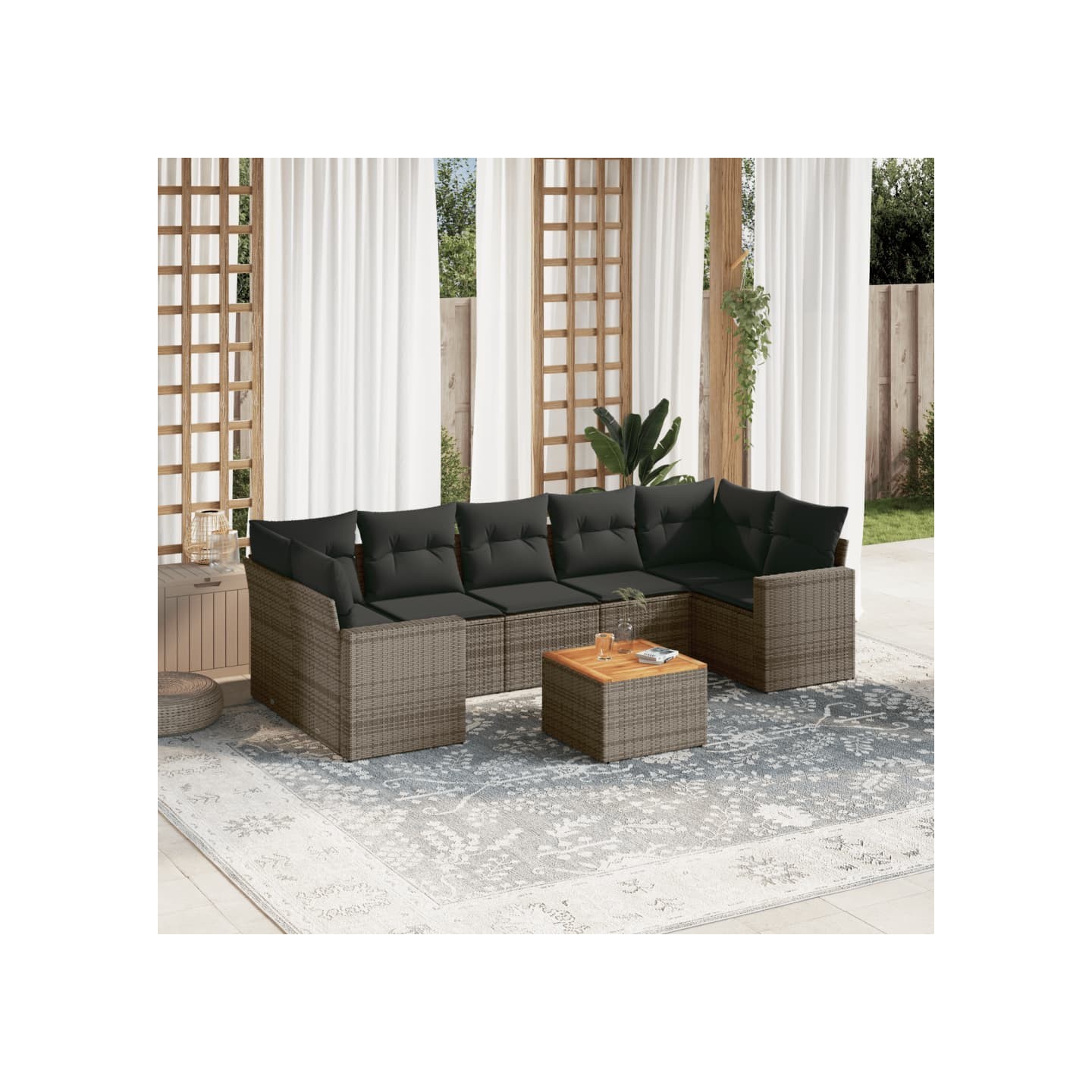 Salon de jardin 8 pcs avec coussins gris résine tressée