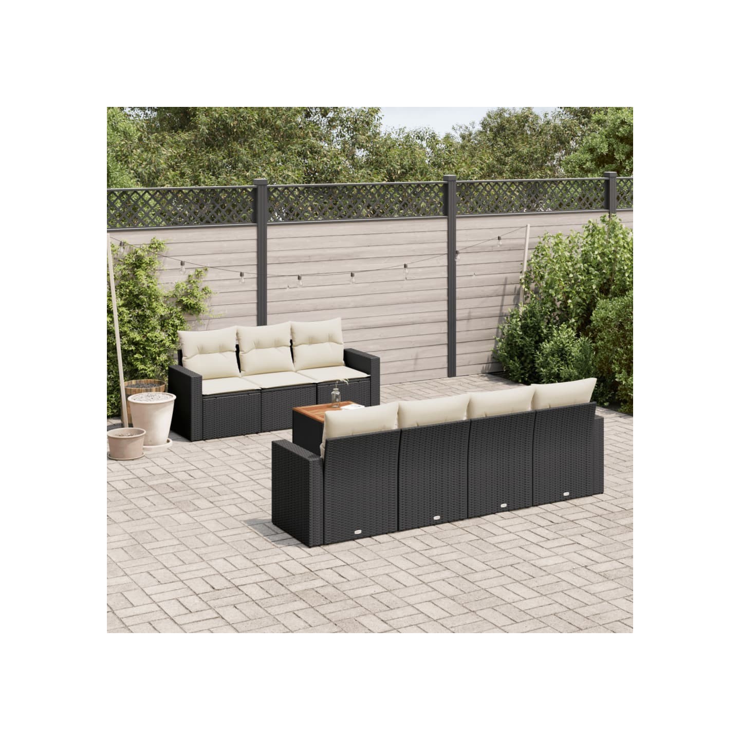 Salon de jardin 8 pcs avec coussins noir résine tressée