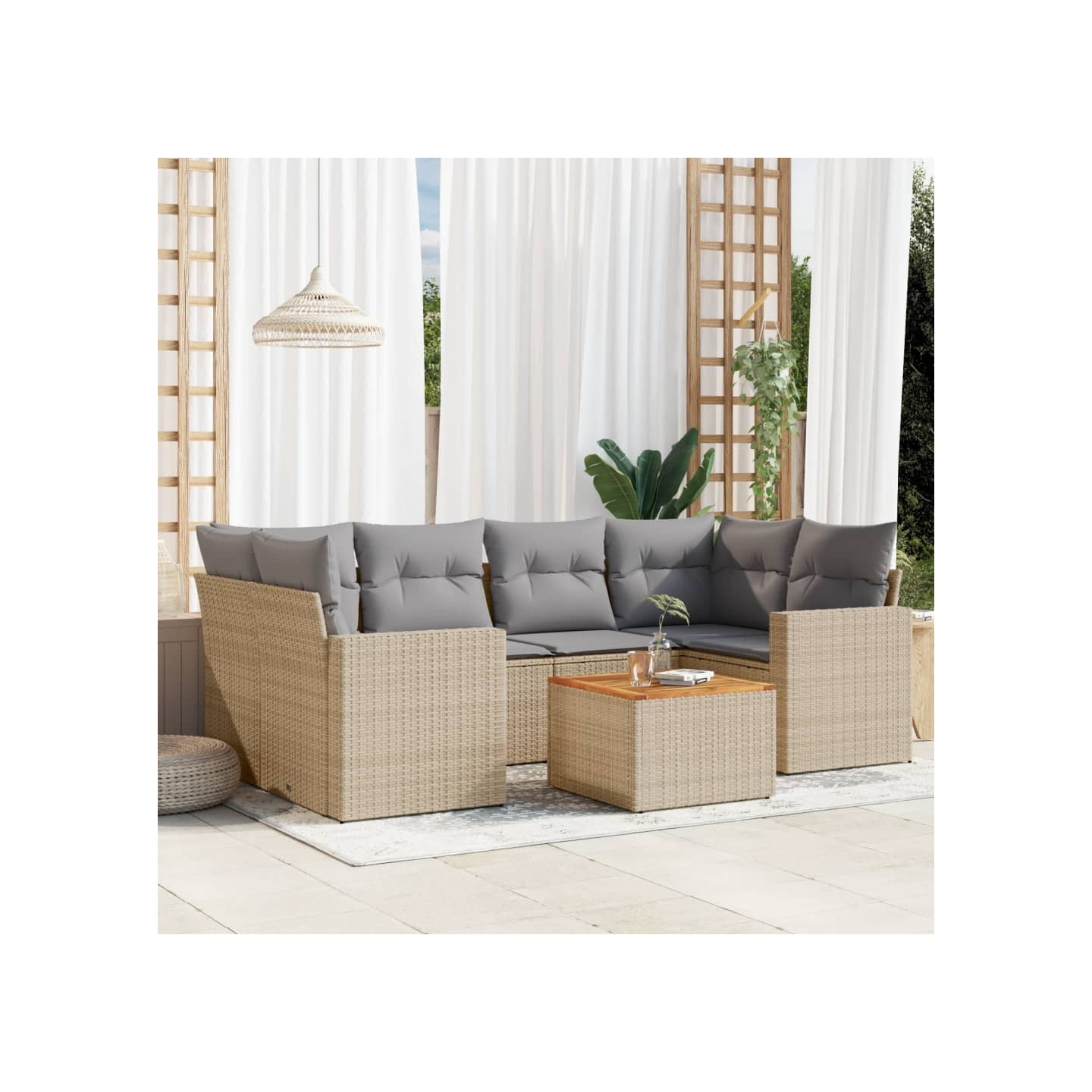 Patio Sofa Set 6 place Mélange de beige et de gris clair