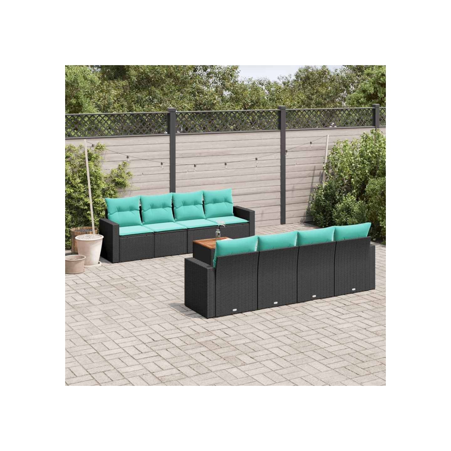 Salon de jardin 9 pcs avec coussins noir résine tressée
