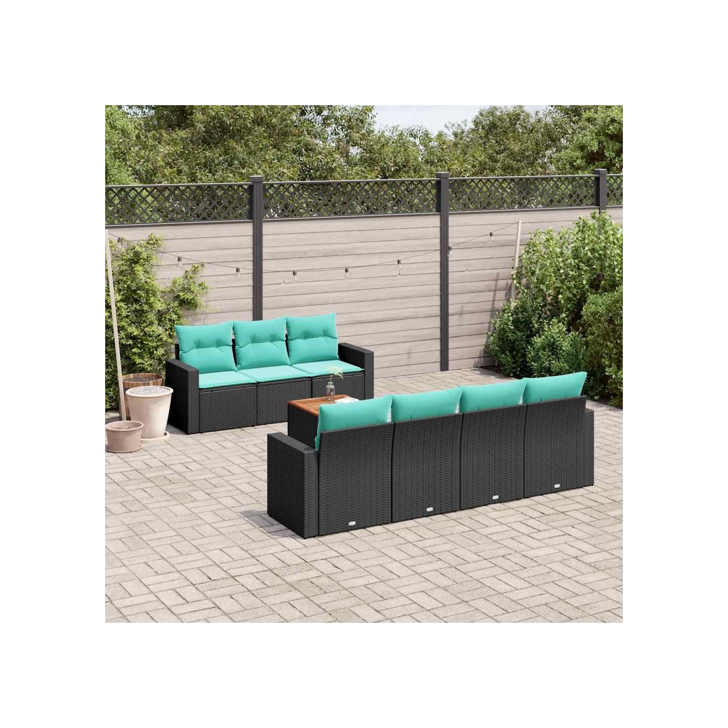 Salon de jardin 8 pcs avec coussins noir résine tressée