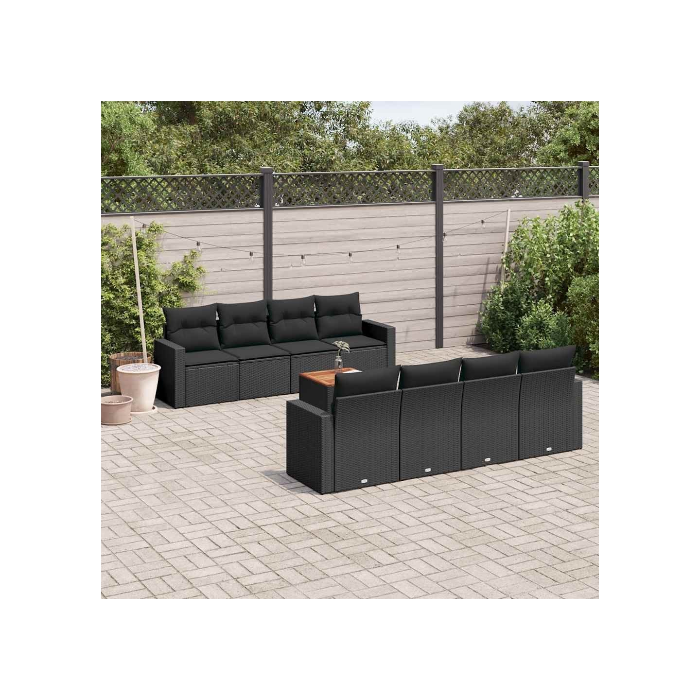 Salon de jardin 9 pcs avec coussins noir résine tressée