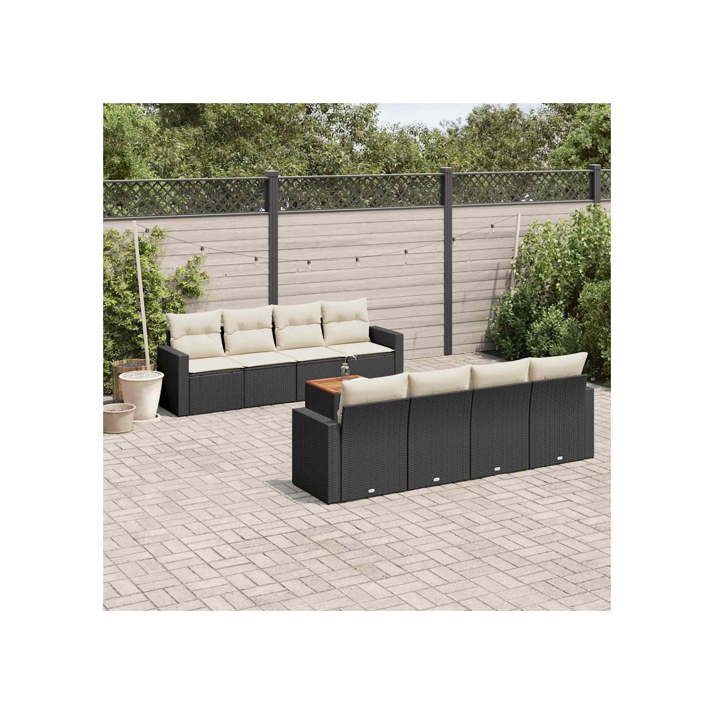 Salon de jardin 9 pcs avec coussins noir résine tressée