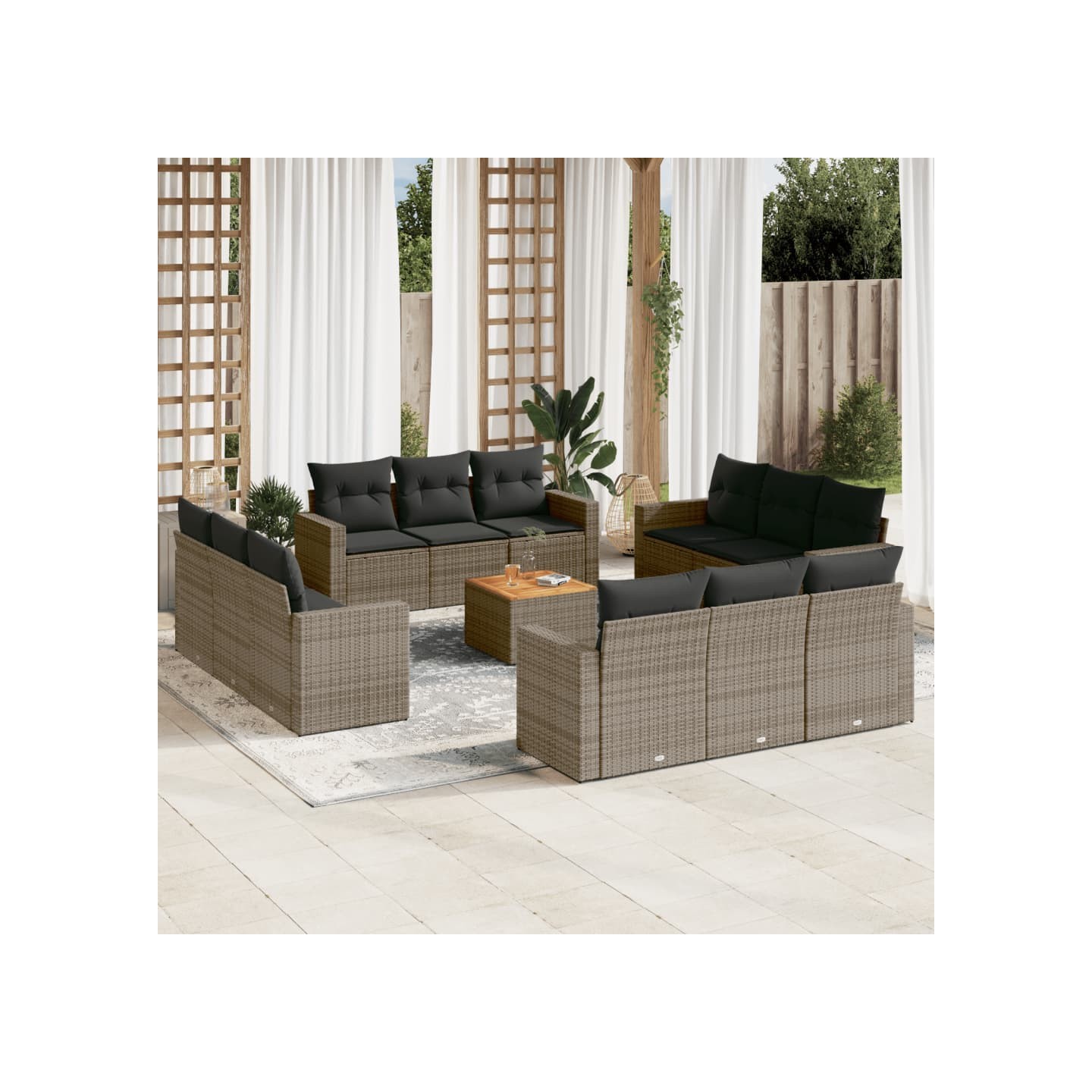 Salon de jardin avec coussins 13 pcs gris résine tressée