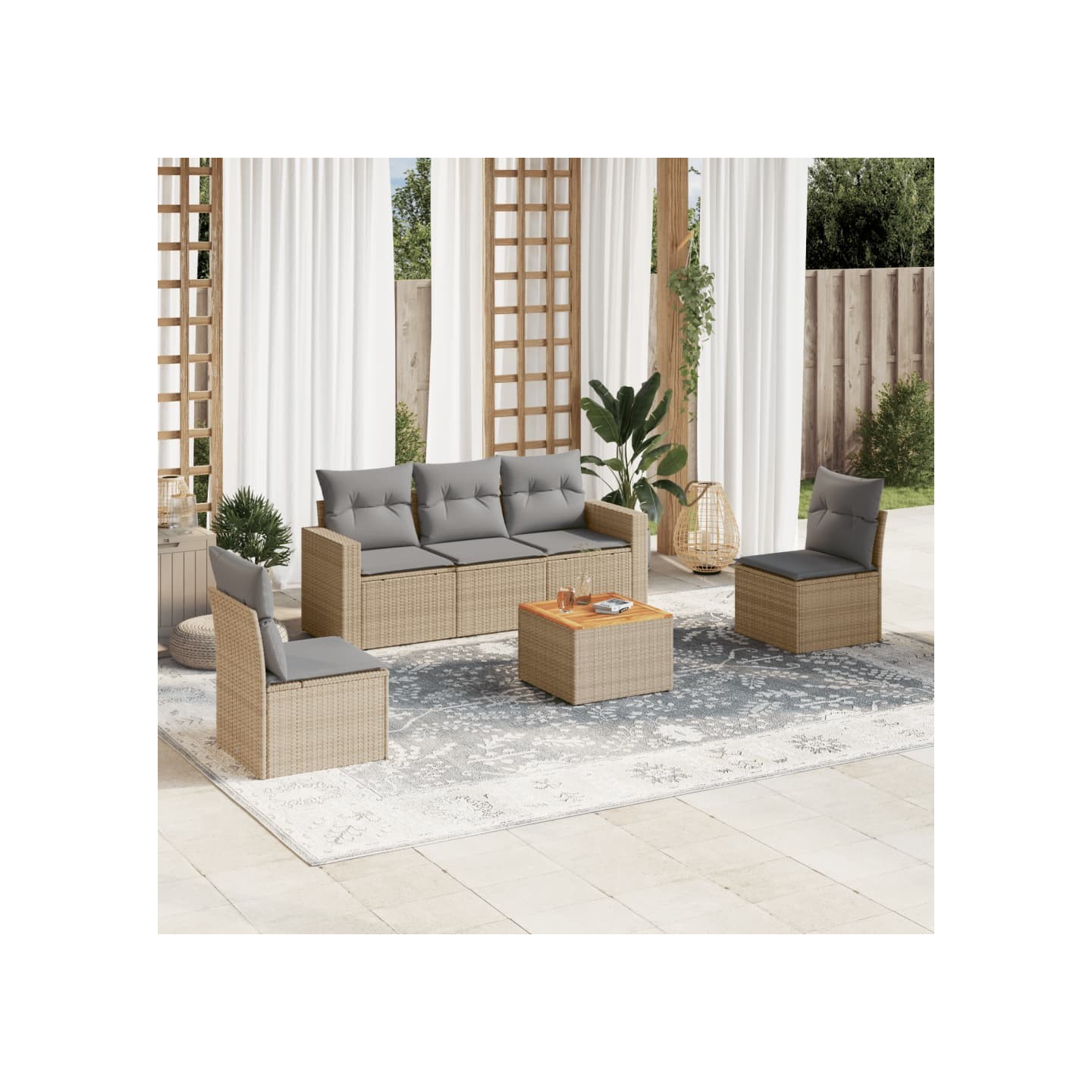 Patio Sofa Set 5 place Mélange de beige et de gris clair
