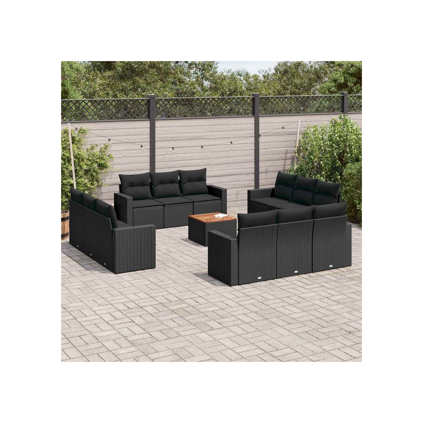 Salon de jardin avec coussins 13 pcs noir résine tressée