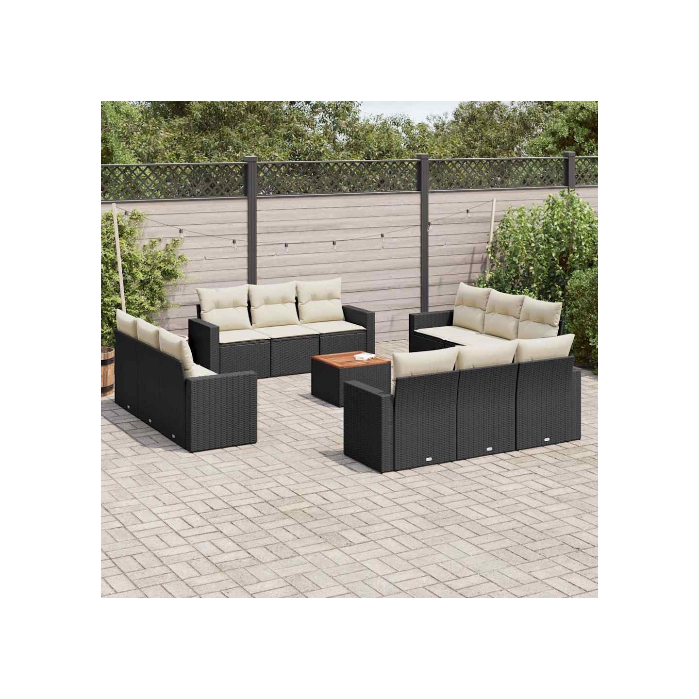 Salon de jardin avec coussins 13 pcs noir résine tressée