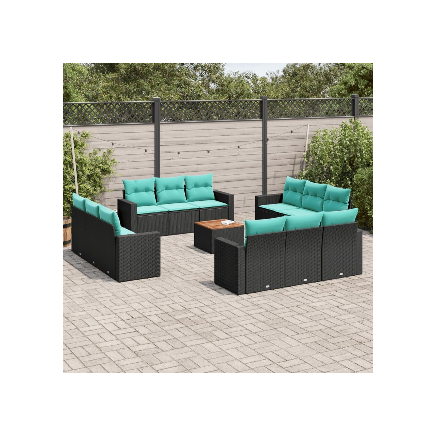Salon de jardin avec coussins 13 pcs noir résine tressée