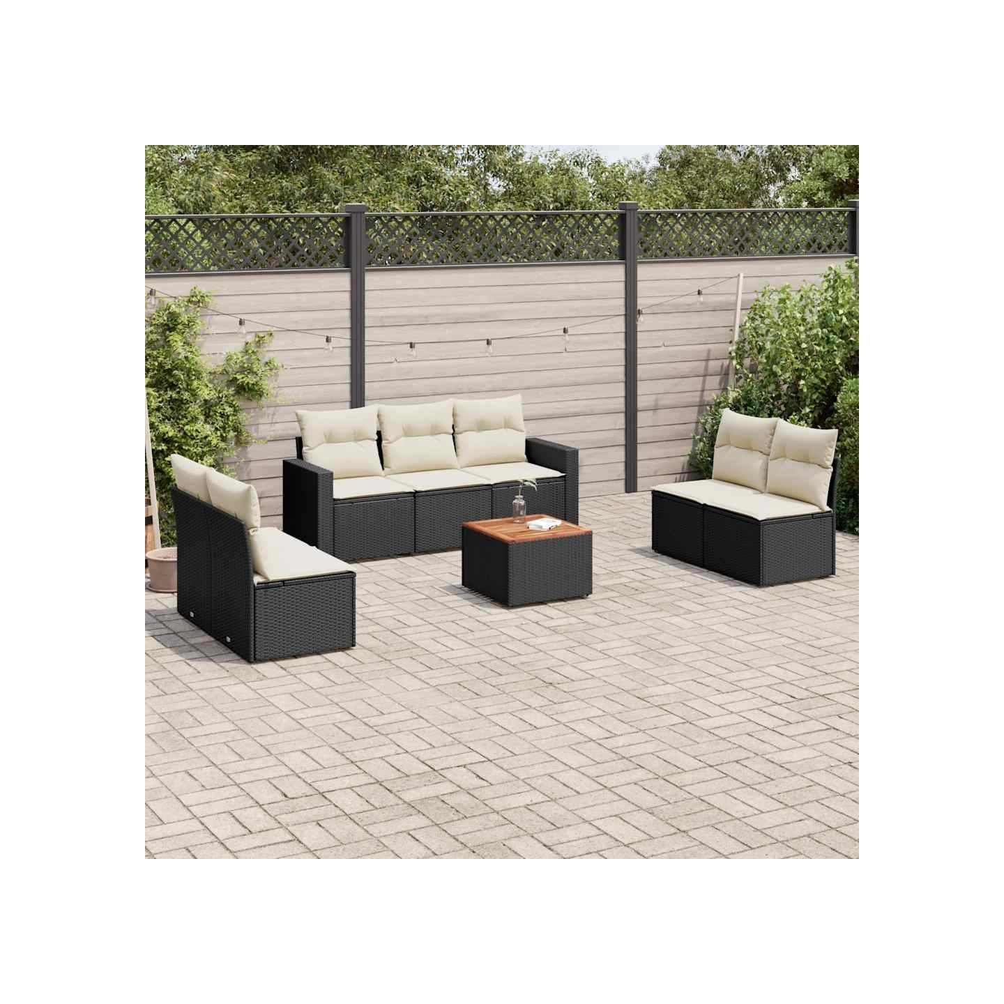 Salon de jardin 8 pcs avec coussins noir résine tressée